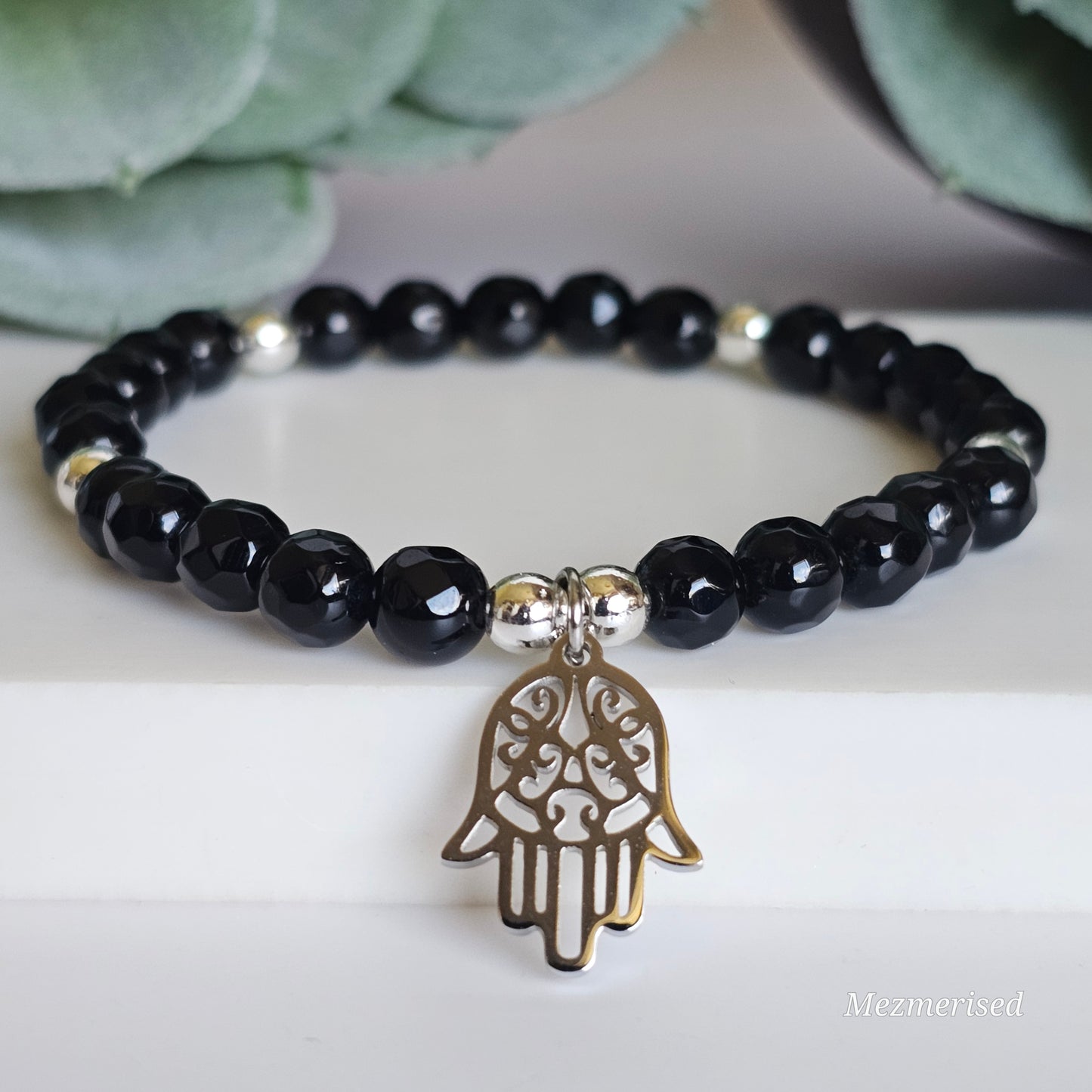 6mm Black Onyx Bracelet | Gold or Silver (Faceted)