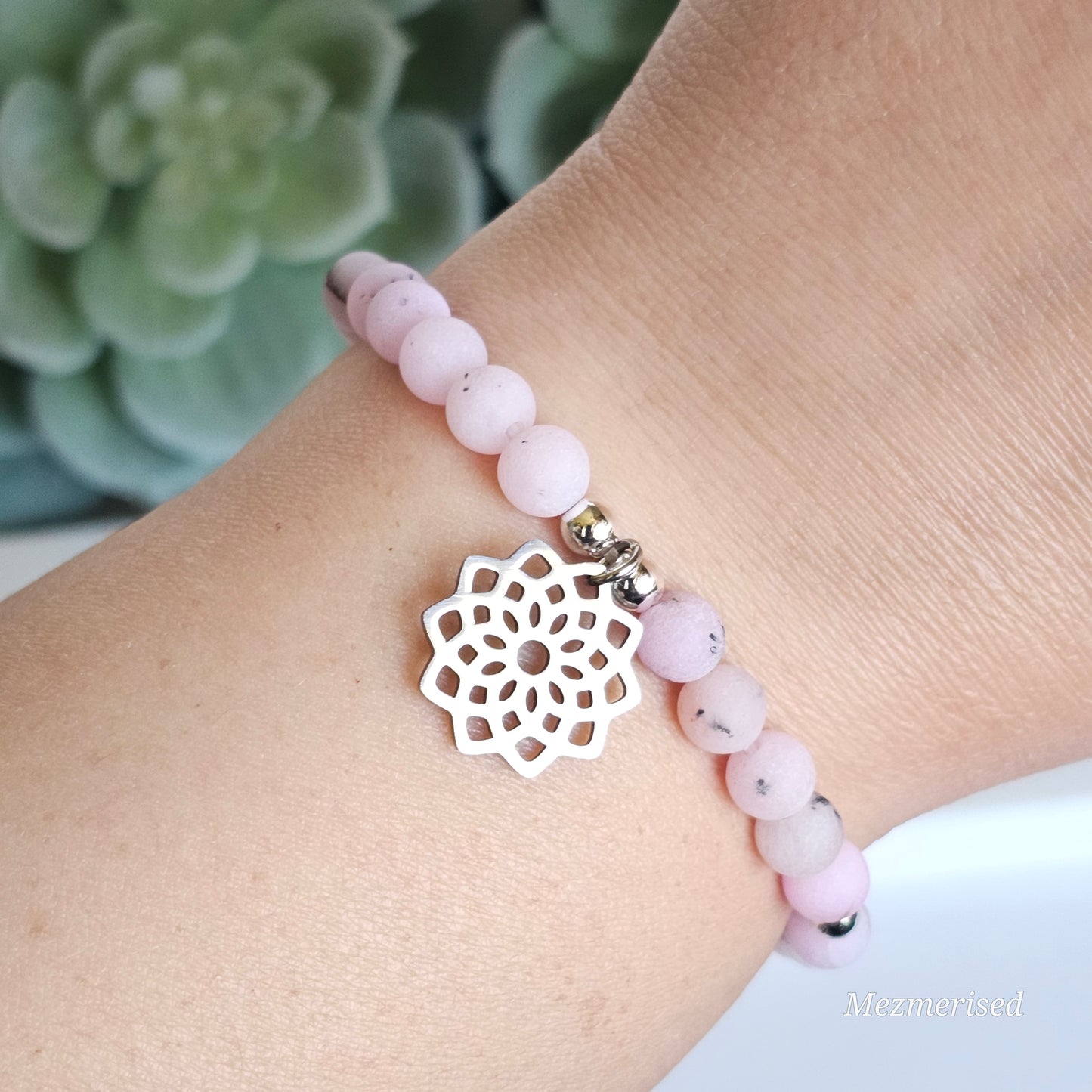 6mm Plum Blossom Jasper Bracelet | Gold or Silver (Matte)
