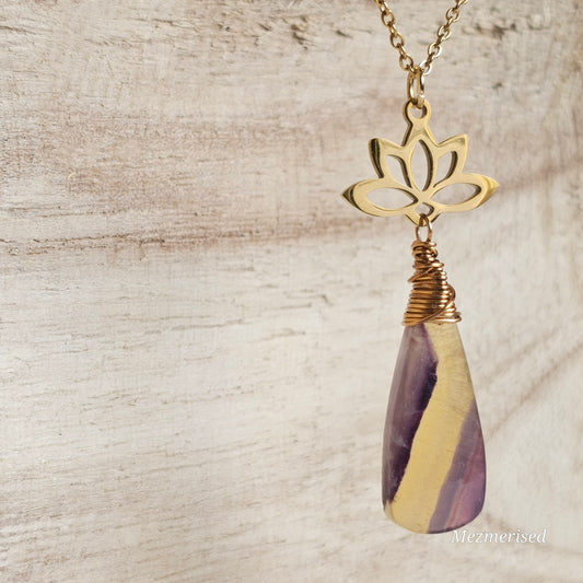 Fluorite Gold Lotus Necklace