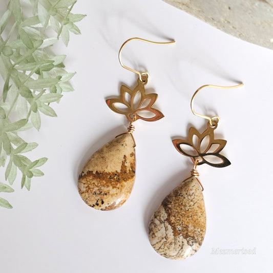 Picture Jasper Gold Lotus Earrings