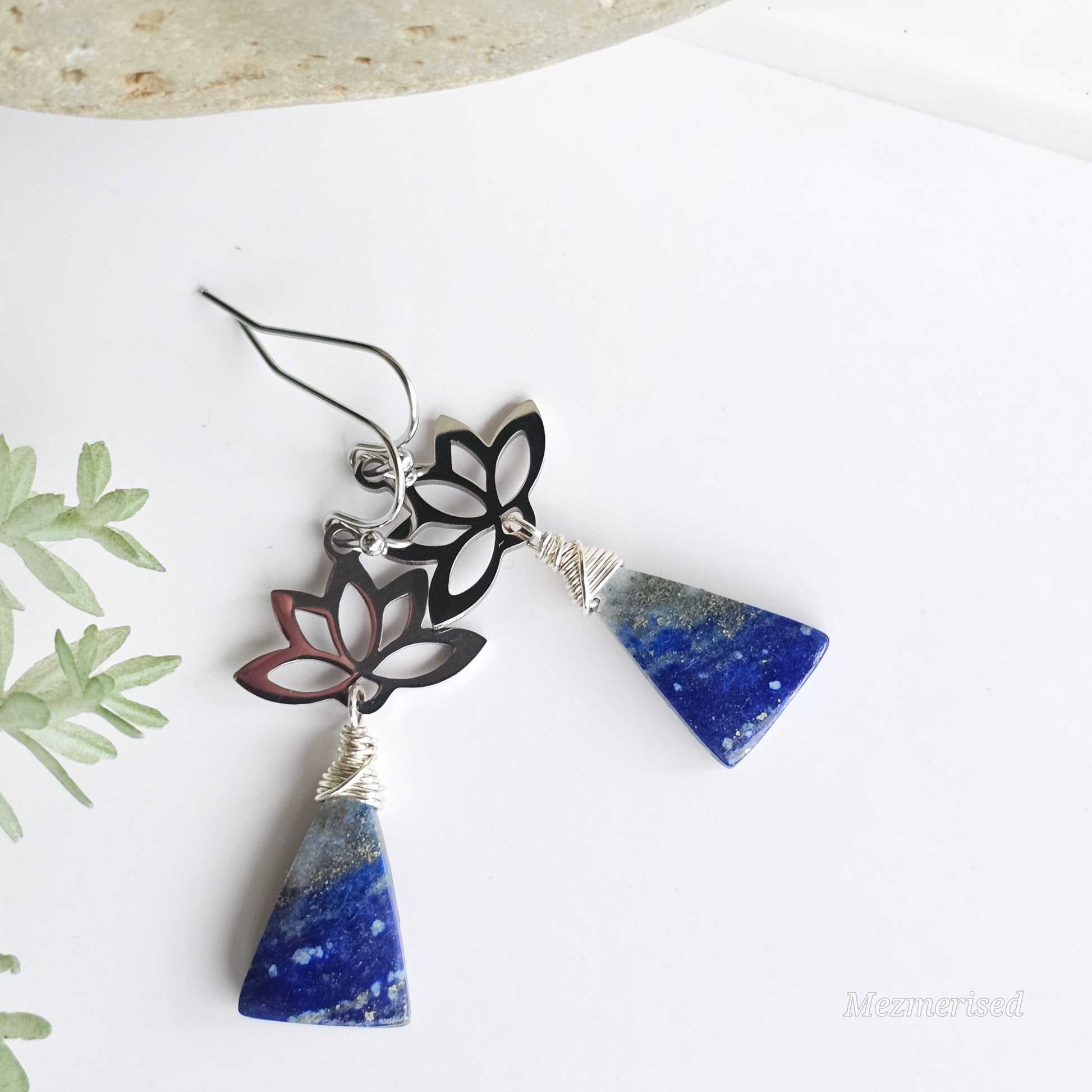 Lapis Lazuli Silver Lotus Earrings