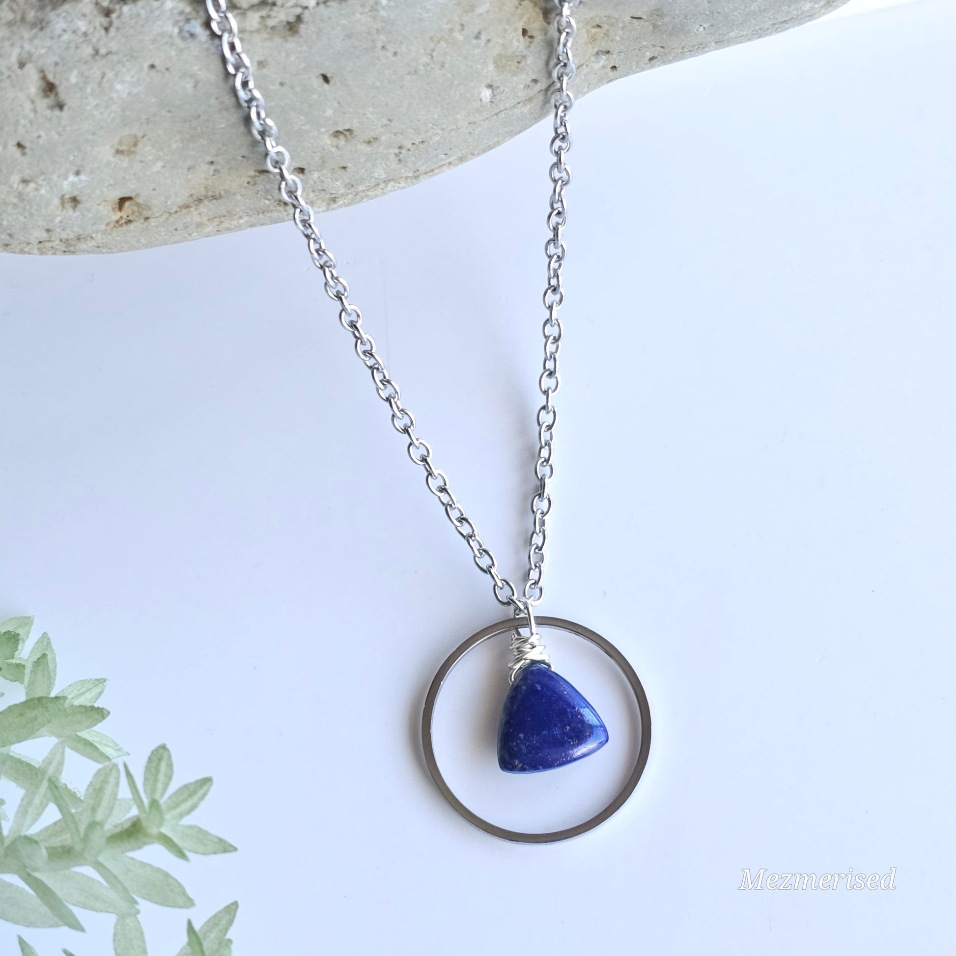 Lapis Lazuli Silver Hoop Necklace