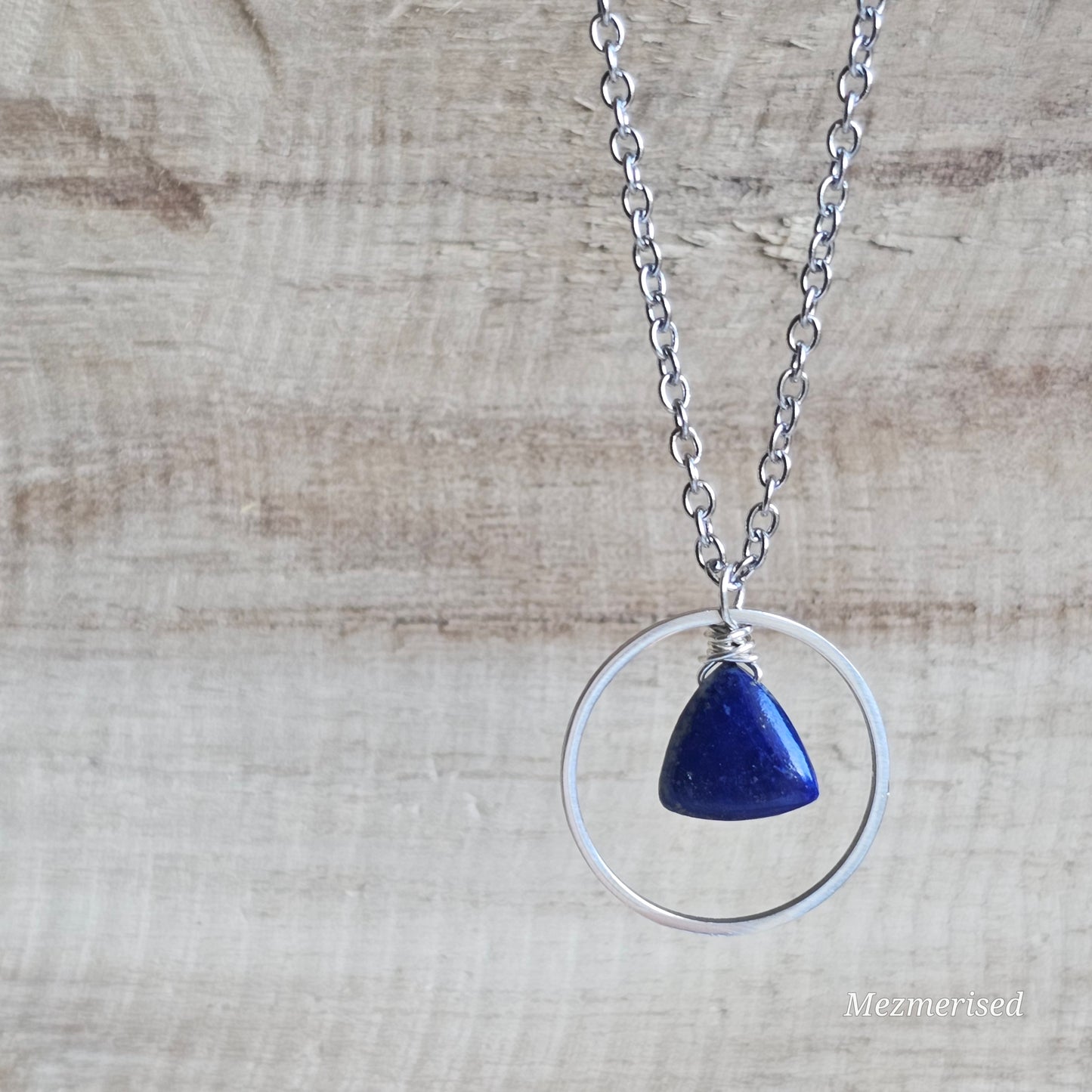 Lapis Lazuli Silver Hoop Necklace