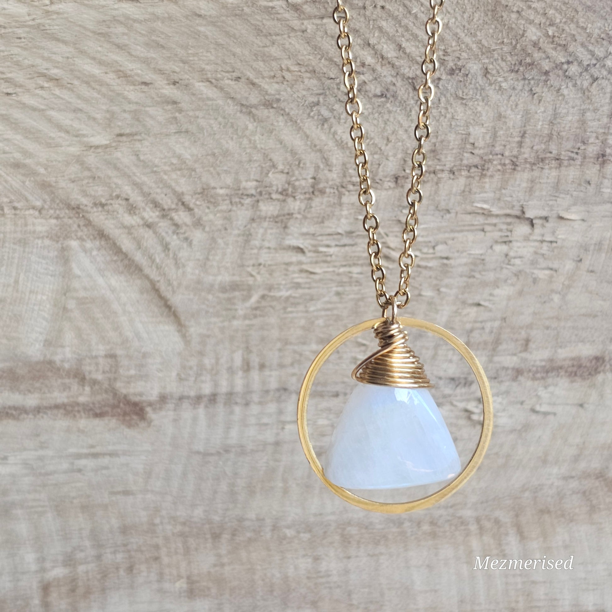 Rainbow Moonstone Gold Hoop Necklace