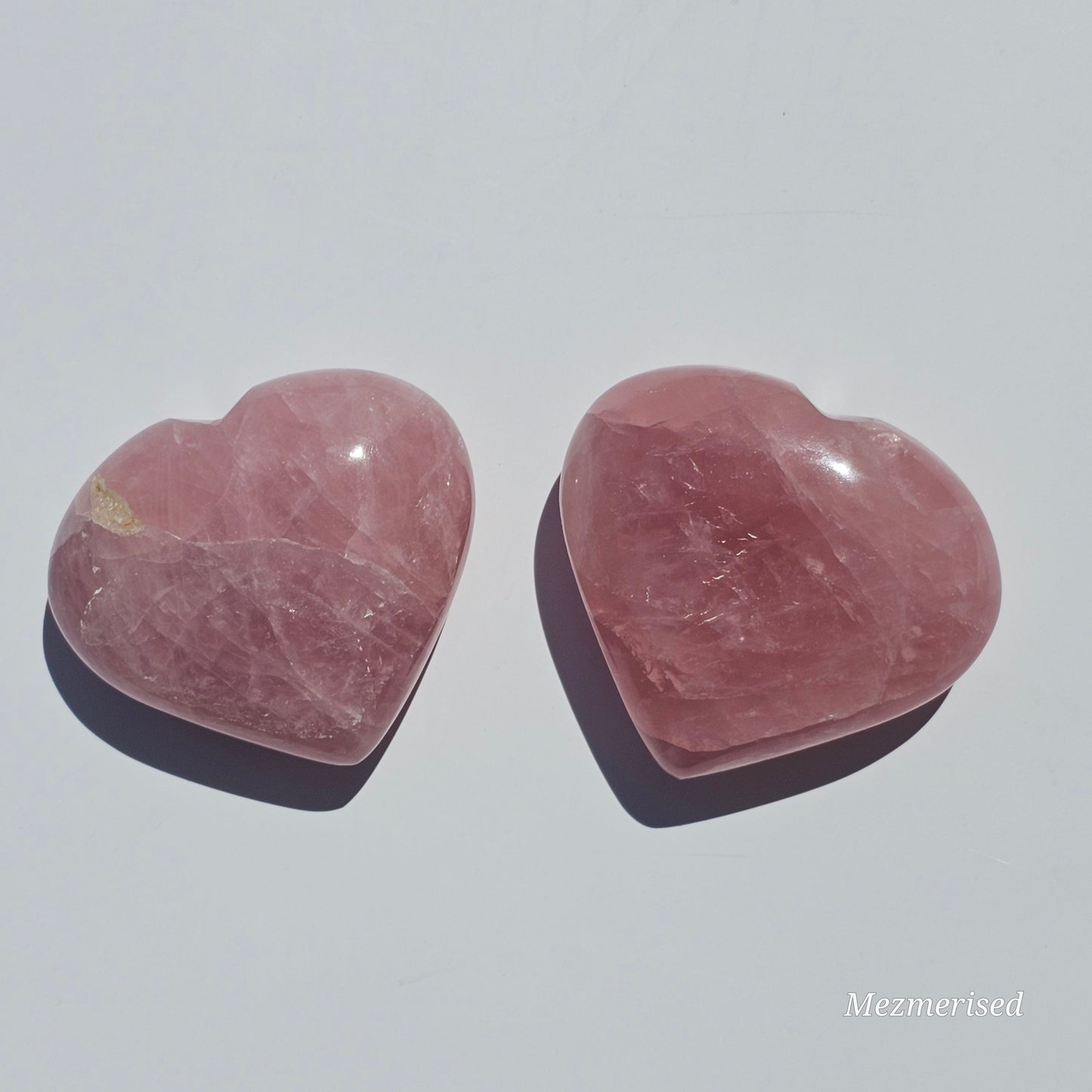 Beautifully carved puffy Rose Quartz hearts.