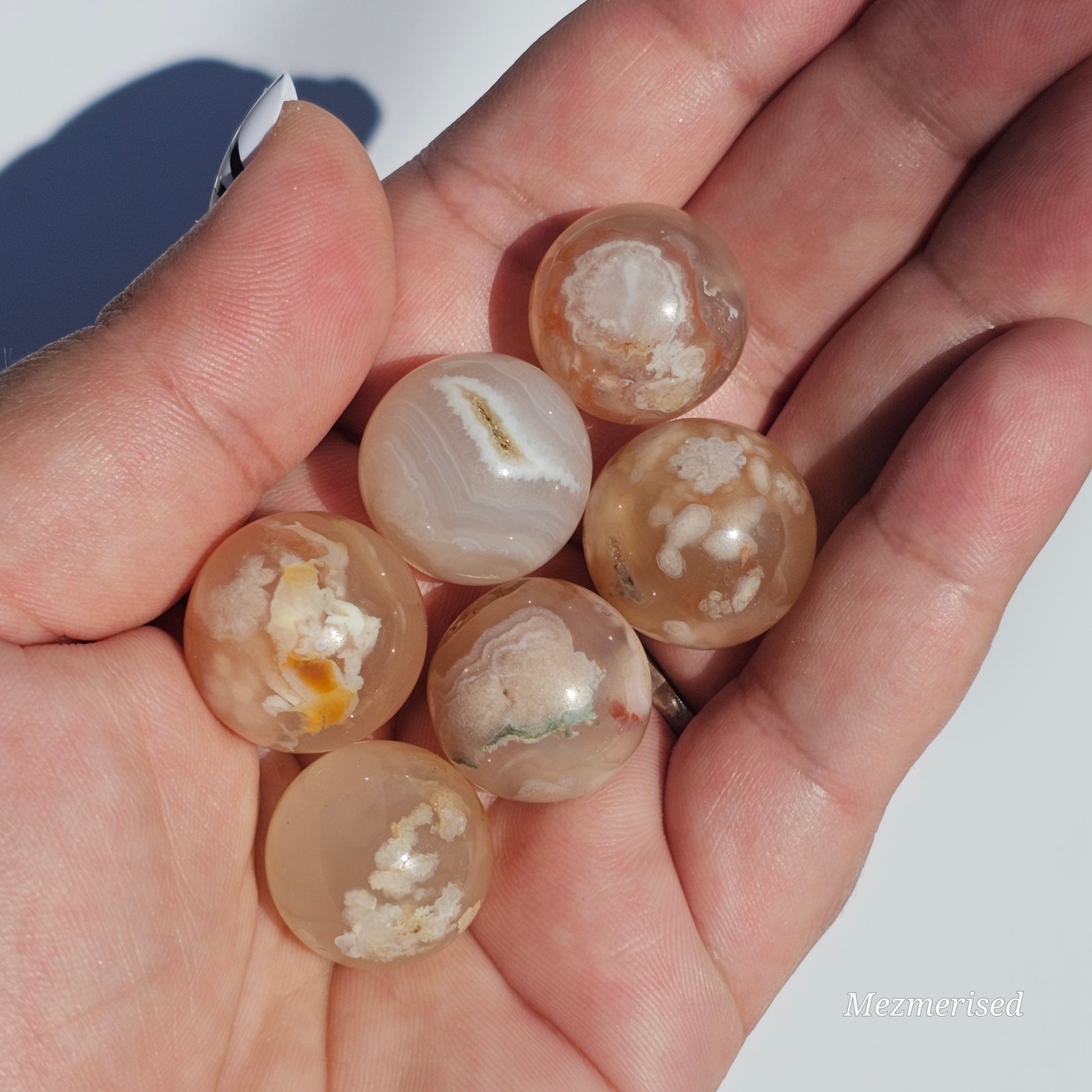 Small Flower Agate Spheres.