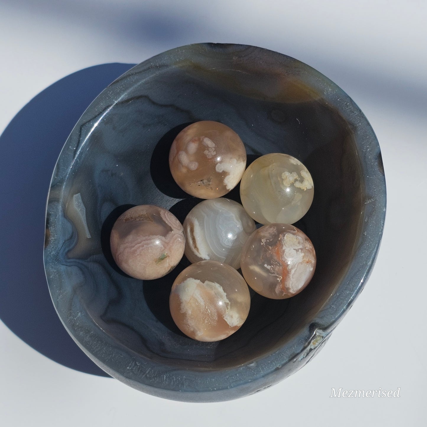 Small Flower Agate Spheres.