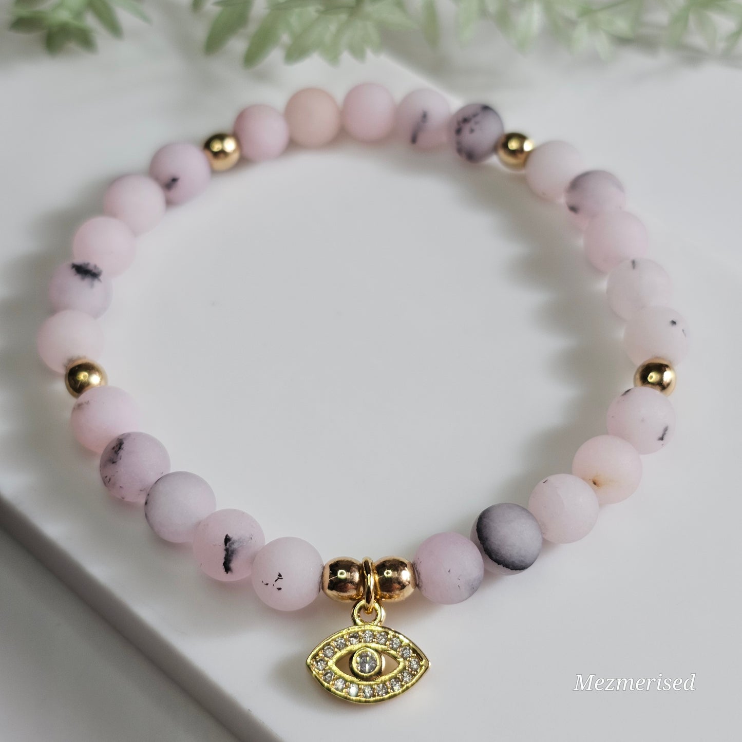 6mm Plum Blossom Jasper Bracelet | Gold (Matte)