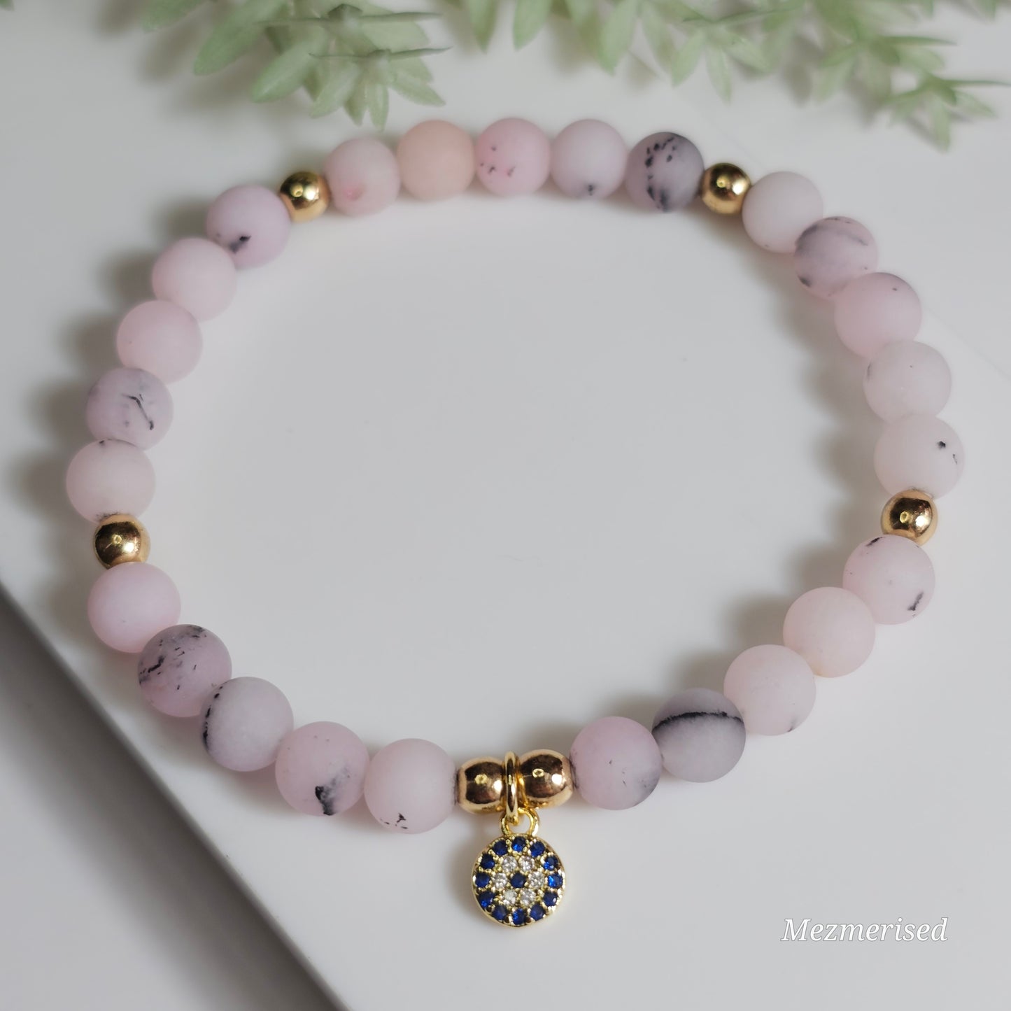 6mm Plum Blossom Jasper Bracelet | Gold (Matte)