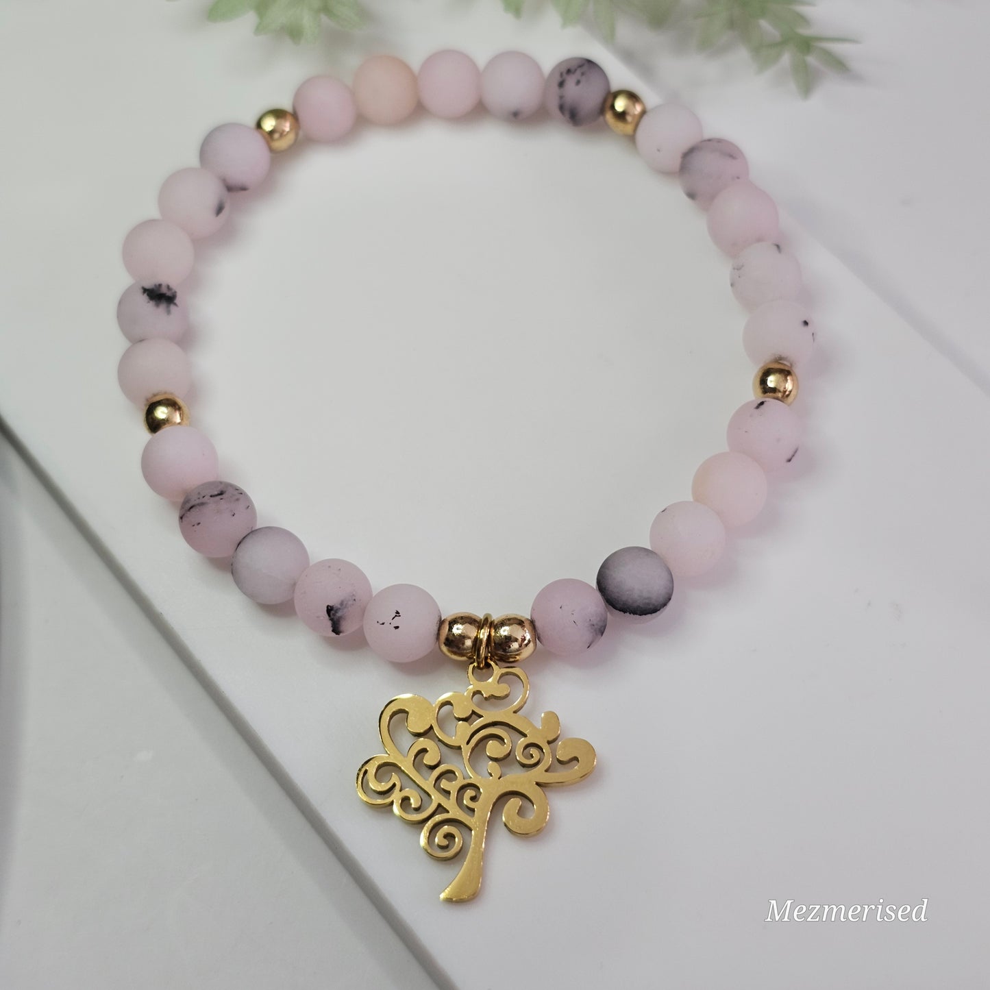 6mm Plum Blossom Jasper Bracelet | Gold (Matte)