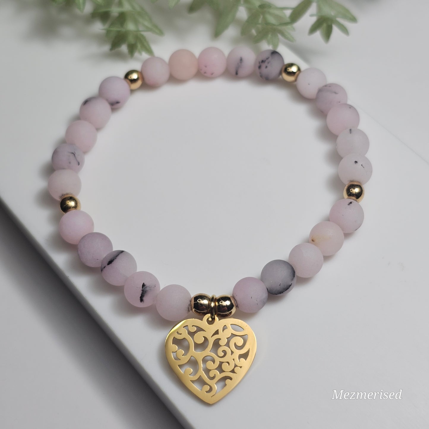 6mm Plum Blossom Jasper Bracelet | Gold (Matte)