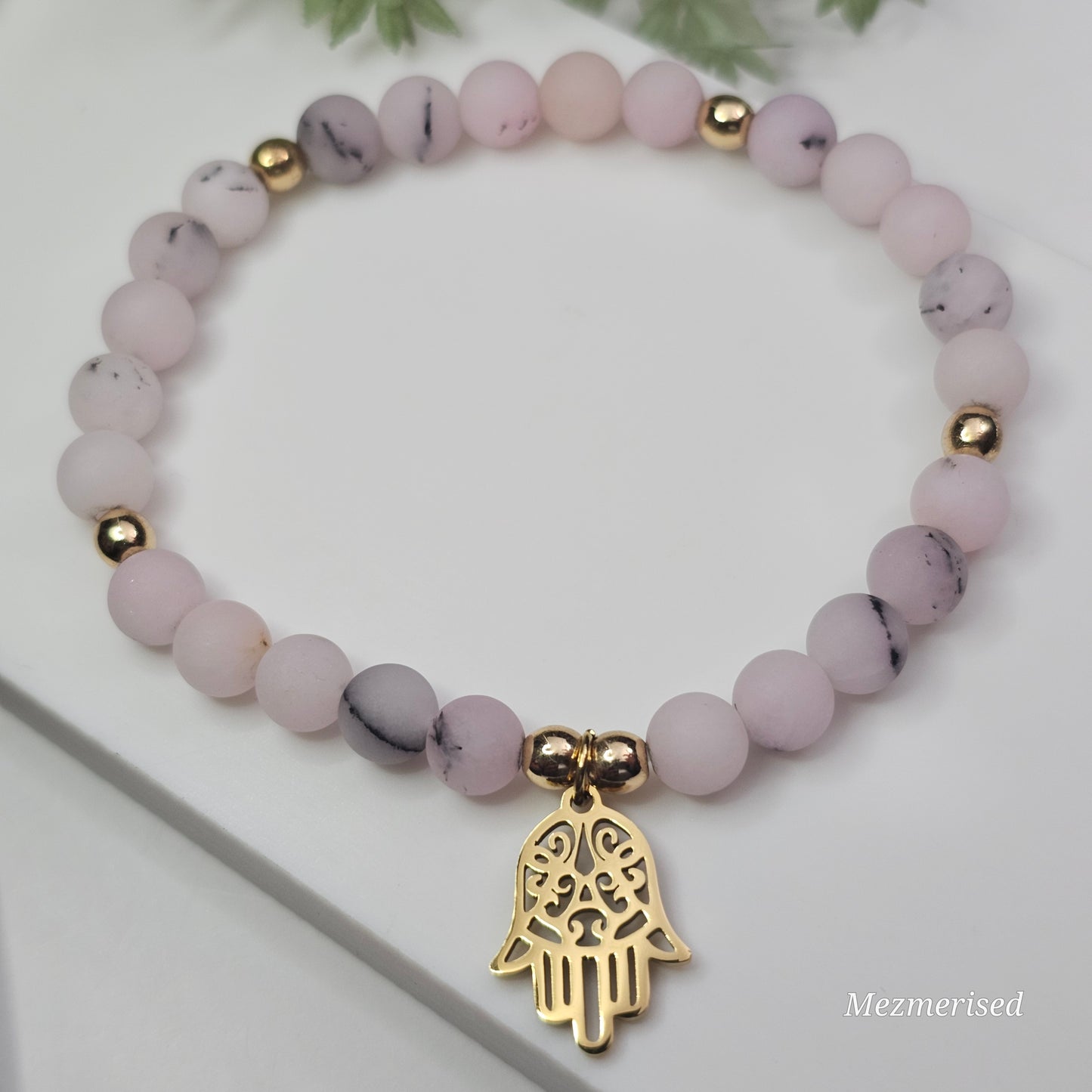 6mm Plum Blossom Jasper Bracelet | Gold (Matte)