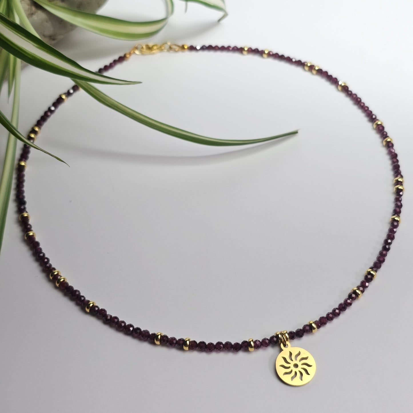 AA Quality Garnet Sun Medallion Necklace