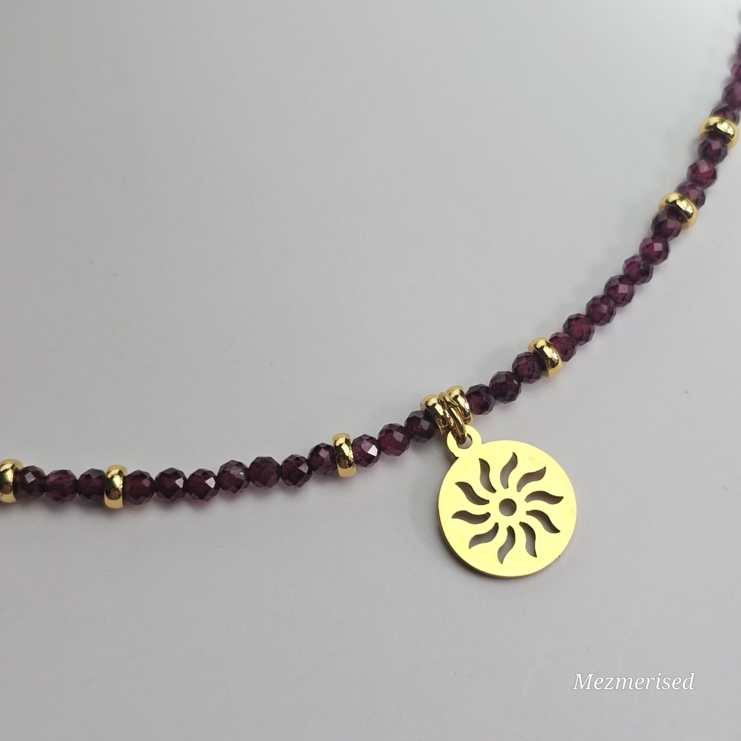 AA Quality Garnet Sun Medallion Necklace