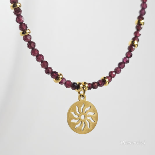 AA Quality Garnet Sun Medallion Necklace