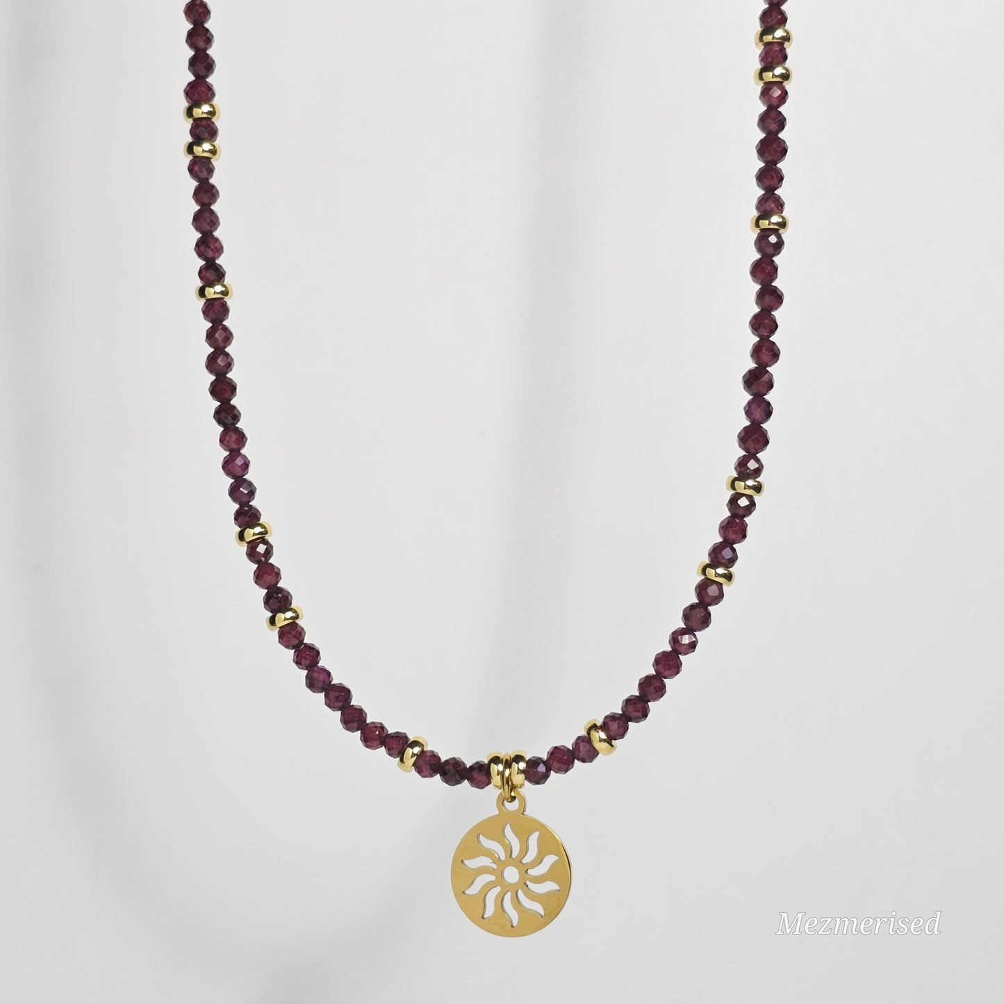 AA Quality Garnet Sun Medallion Necklace