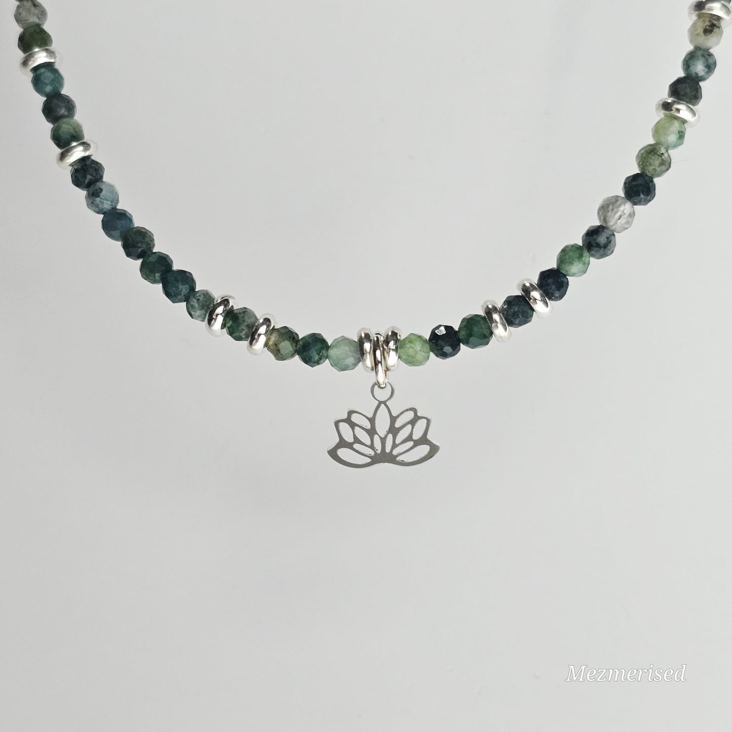 Moss Agate Lotus Necklace