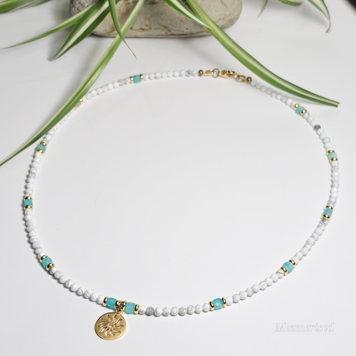 Howlite & Amazonite Sun Medallion Necklace