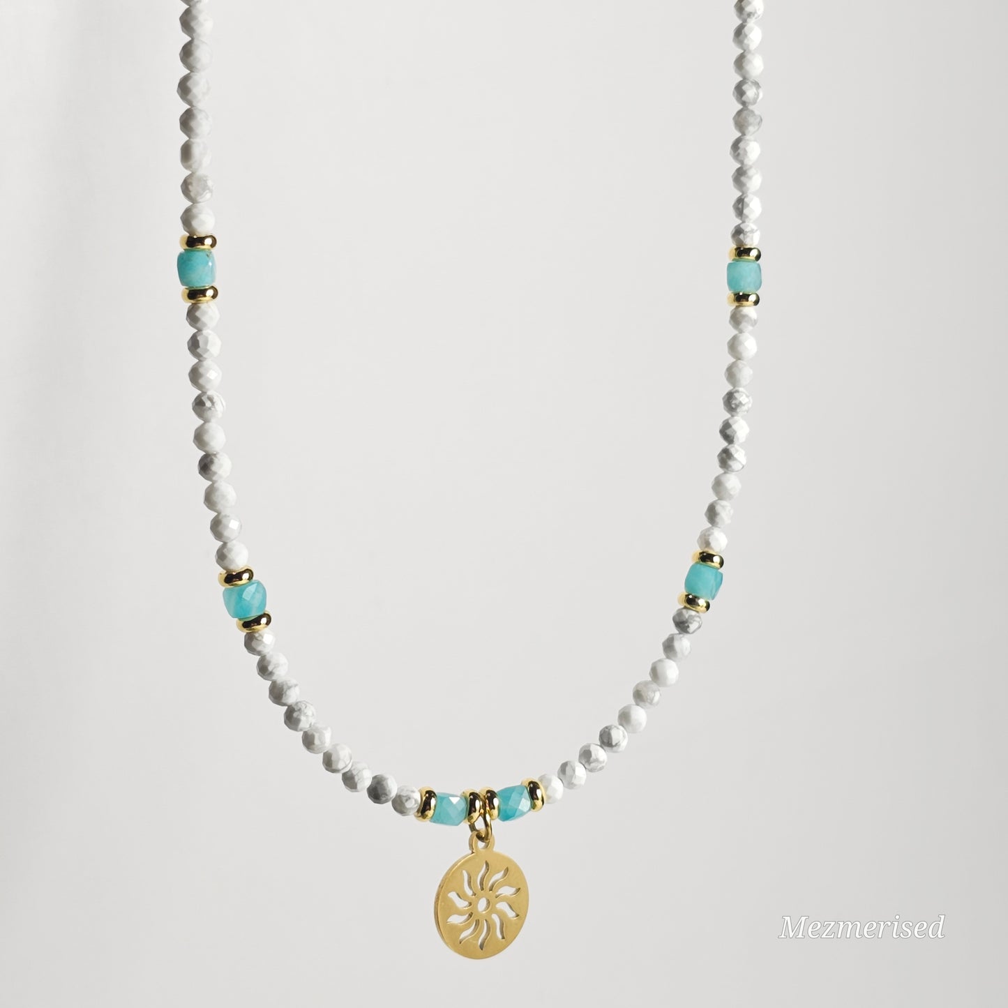 Howlite & Amazonite Sun Medallion Necklace