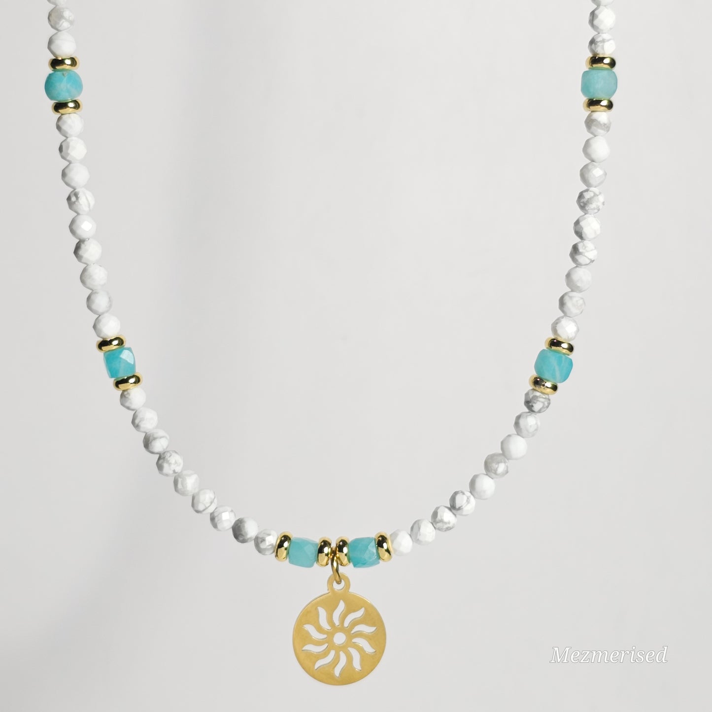 Howlite & Amazonite Sun Medallion Necklace