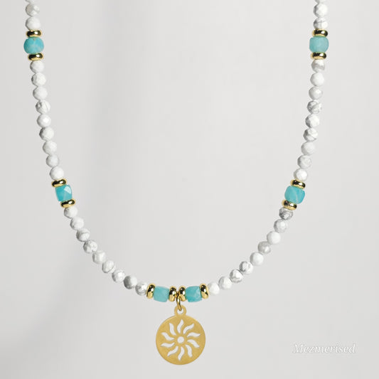 Howlite & Amazonite Sun Medallion Necklace