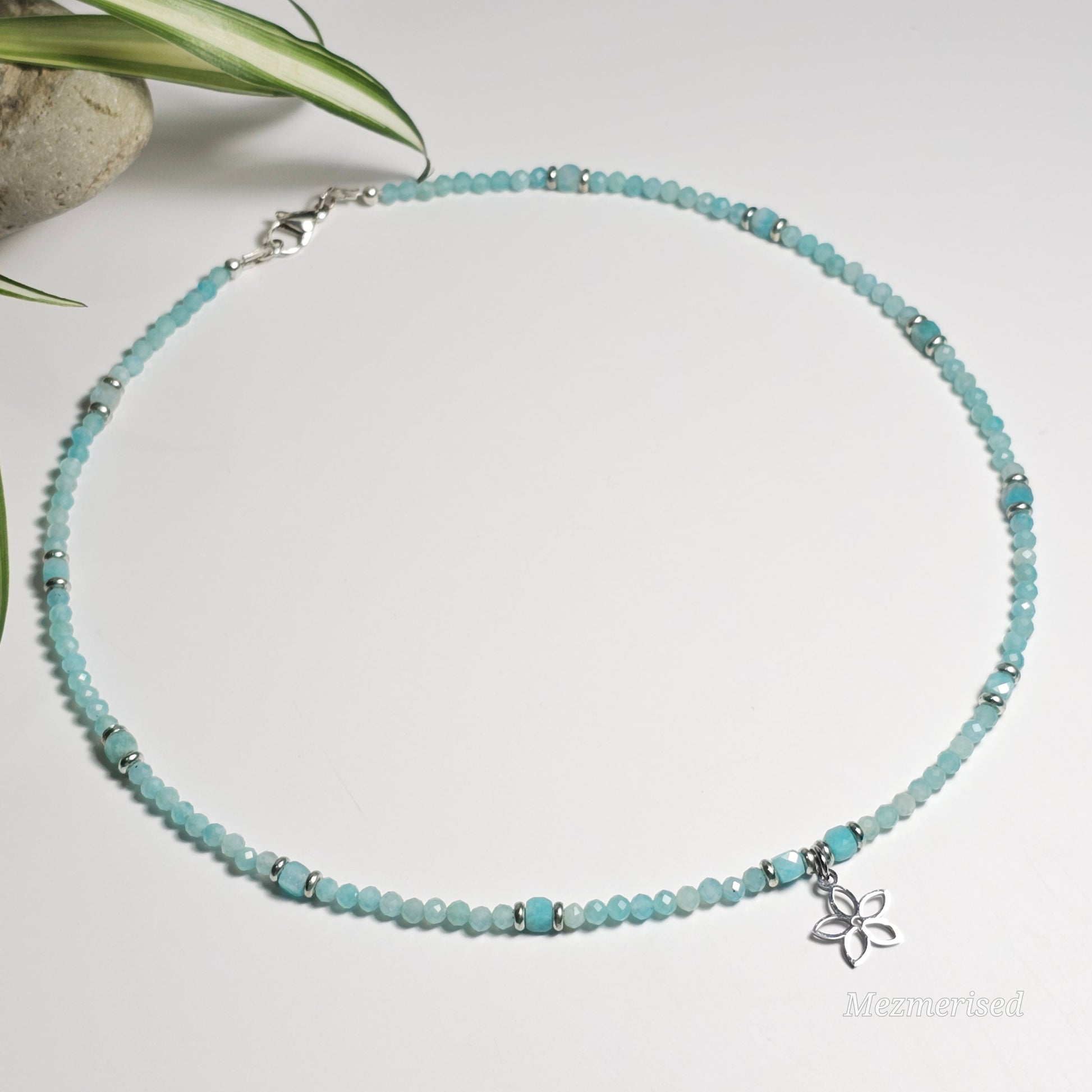 Amazonite Silver Flower Necklace