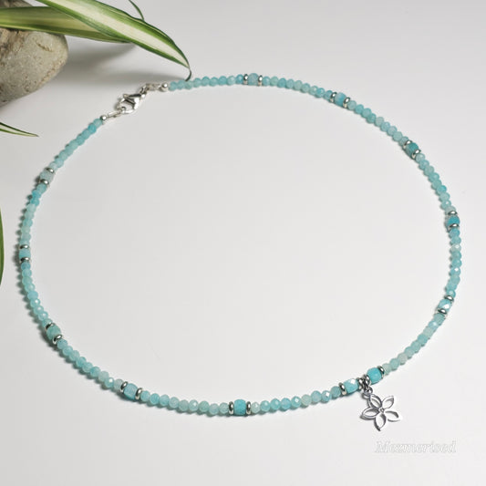 Amazonite Silver Flower Necklace