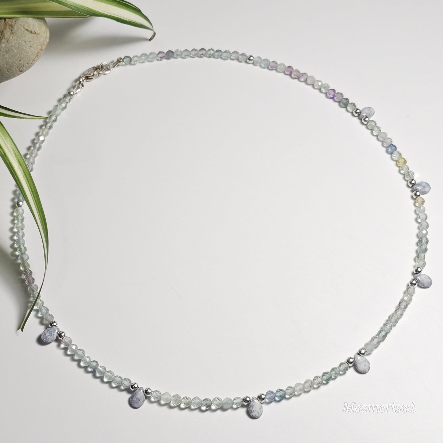 Rainbow Fluorite & Czech Fire Polish Necklace