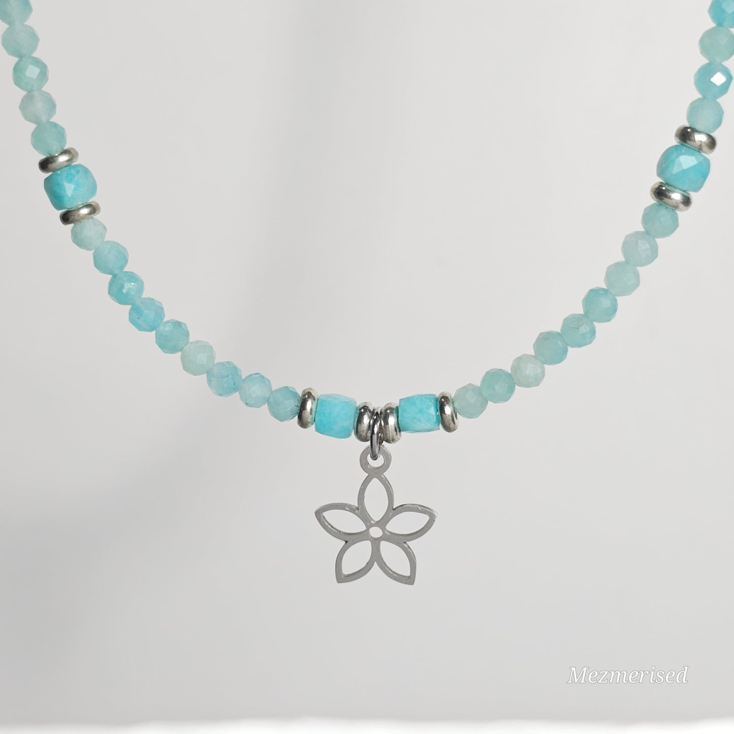Amazonite Silver Flower Necklace