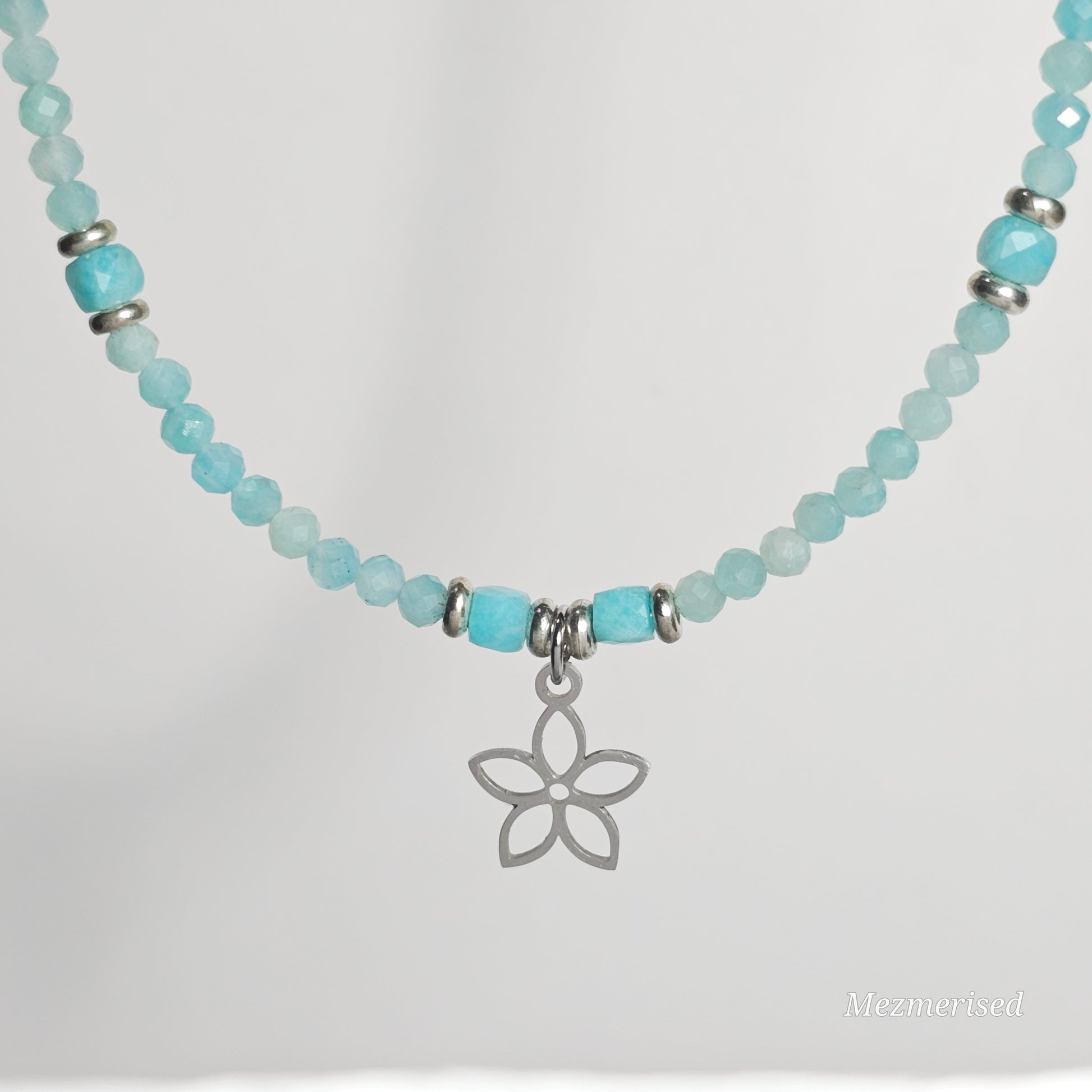 Amazonite Silver Flower Necklace