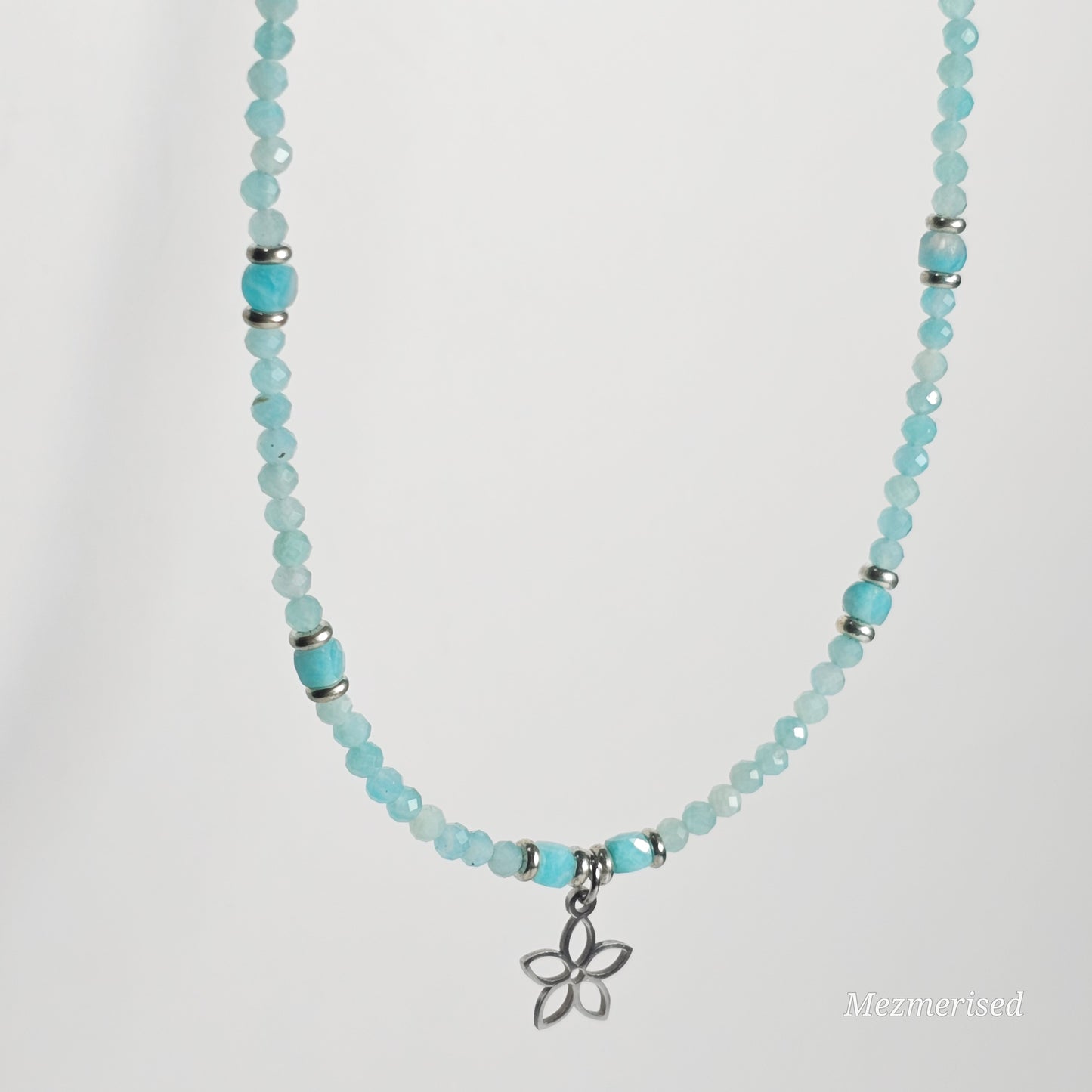 Amazonite Silver Flower Necklace