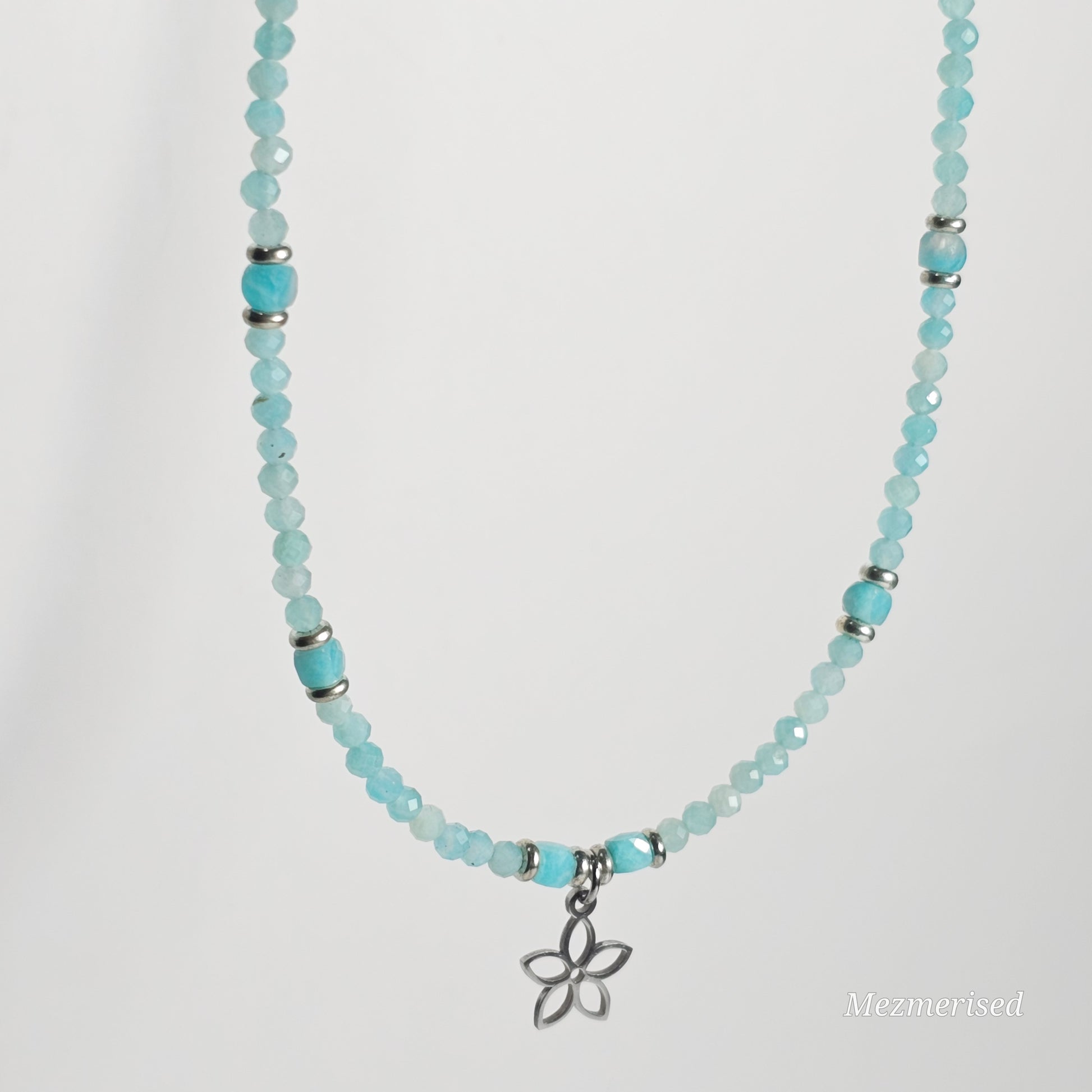 Amazonite Silver Flower Necklace