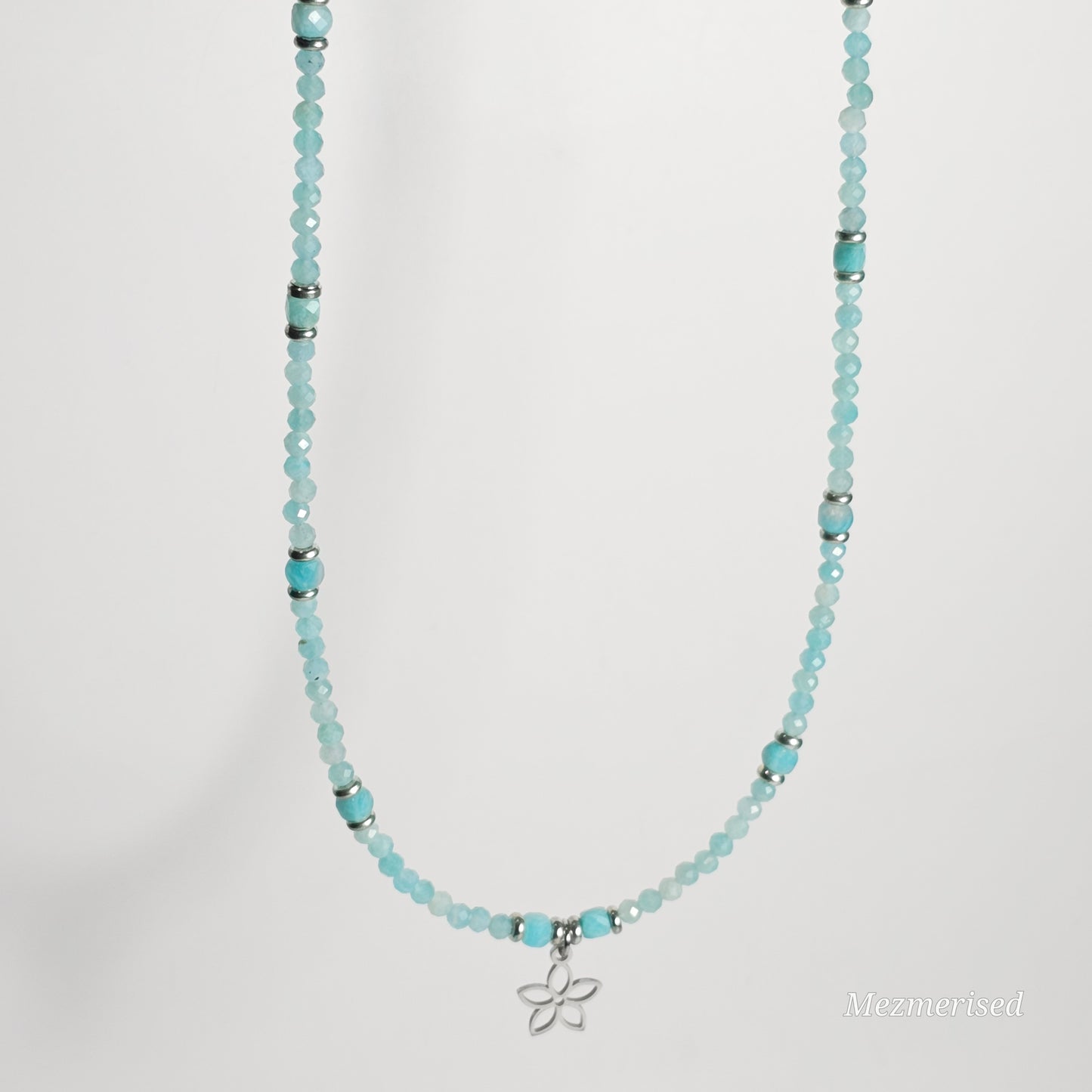 Amazonite Silver Flower Necklace
