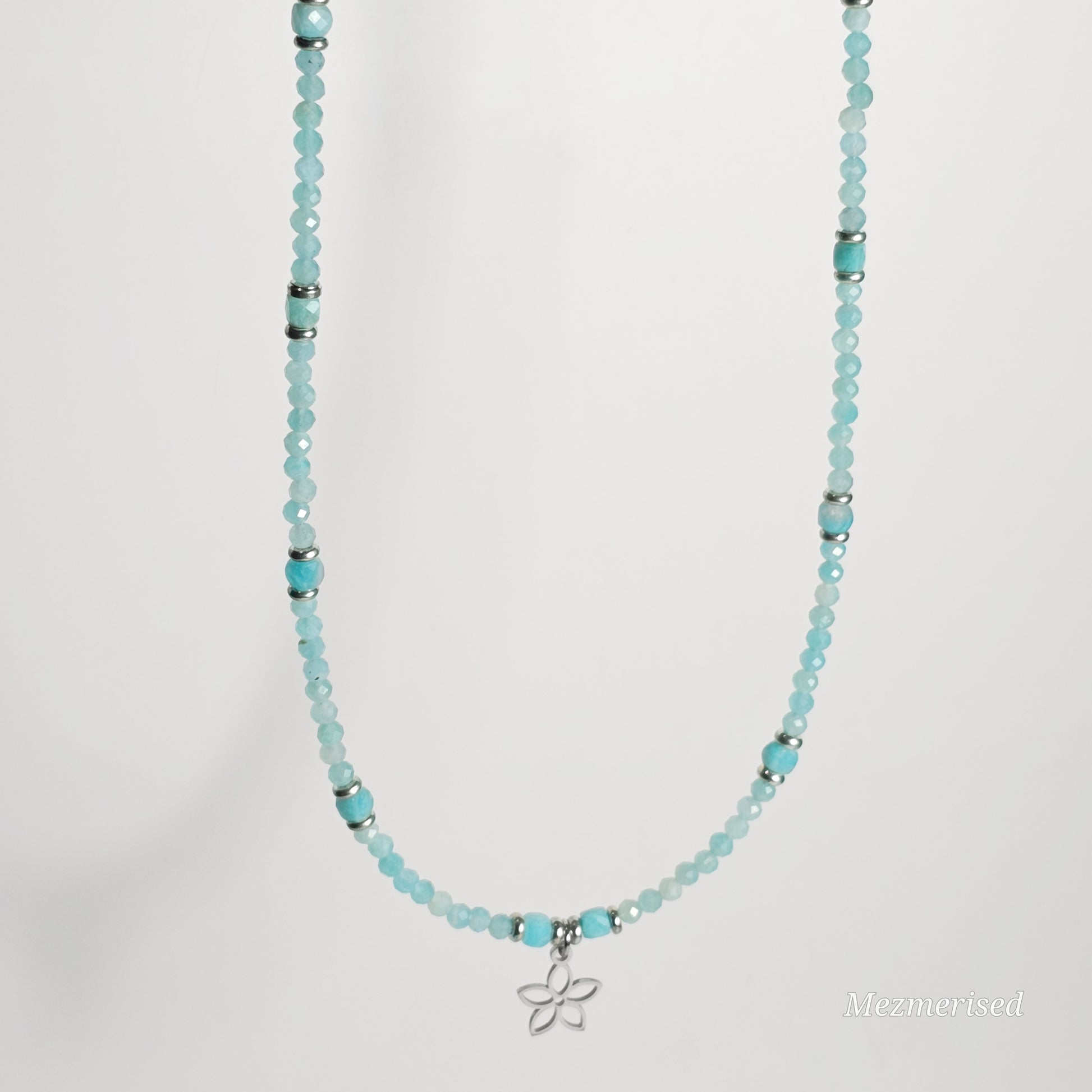 Amazonite Silver Flower Necklace
