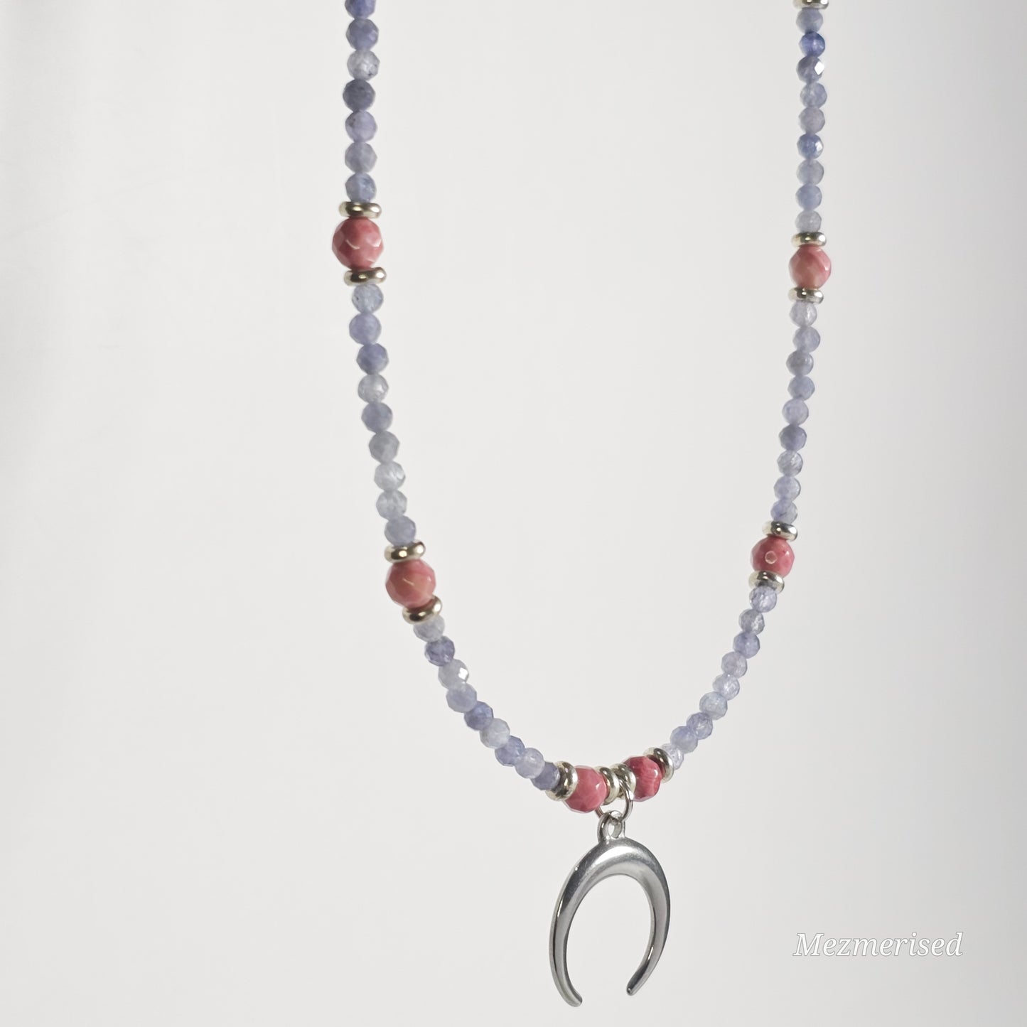 Tanzanite & Rhodonite Crescent Necklace