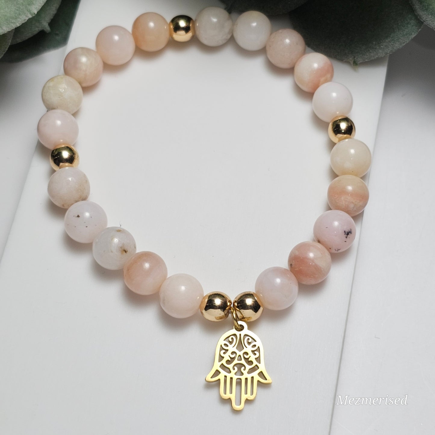 8mm Pink Opal Bracelet | Gold or Silver