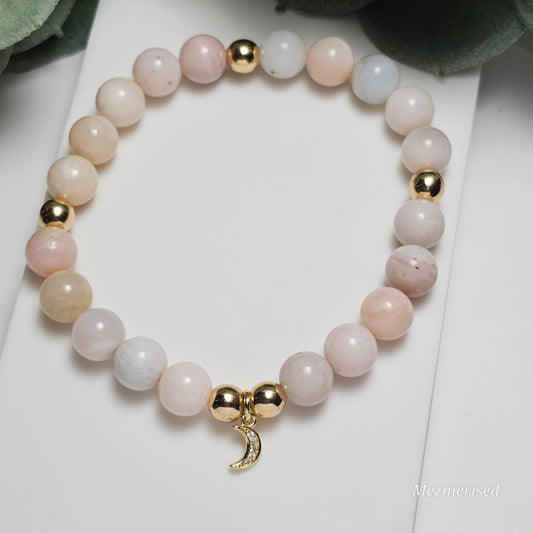 8mm Pink Opal Bracelet | Gold or Silver