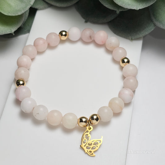 8mm Plum Blossom Jasper Bracelet | Gold or Silver (Matte)