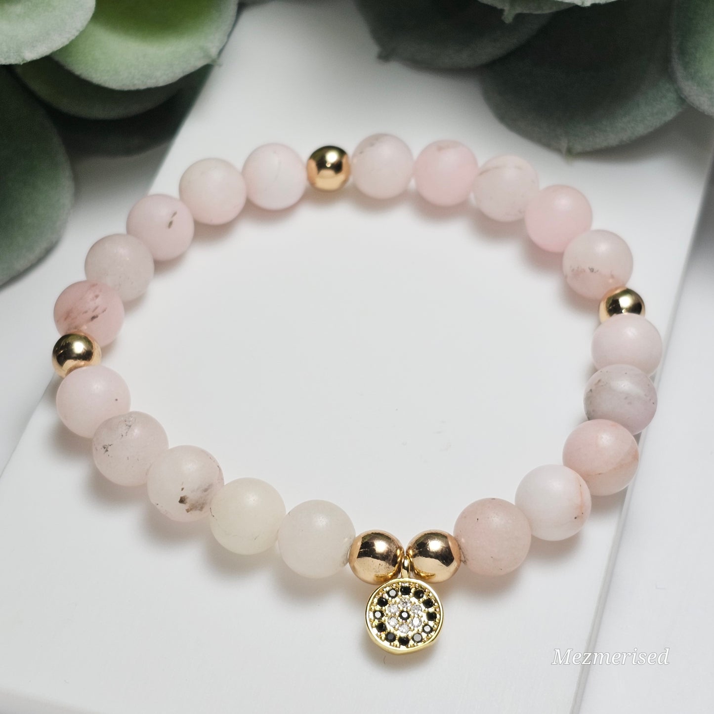 8mm Plum Blossom Jasper Bracelet | Gold or Silver (Matte)