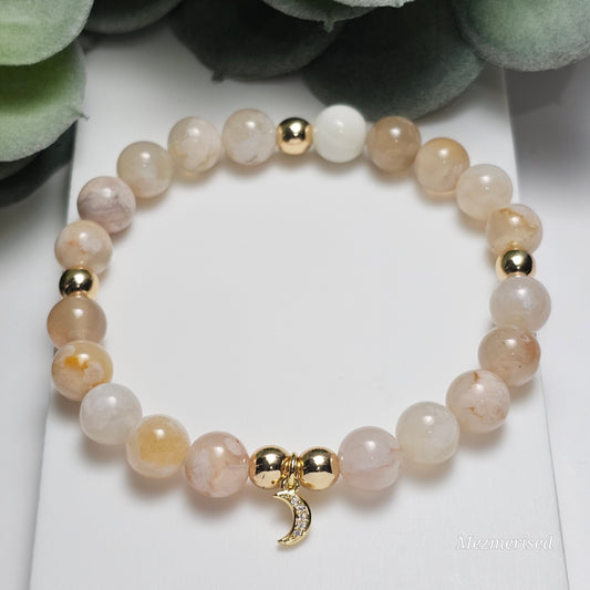 8mm Flower Agate Bracelet | Gold or Silver