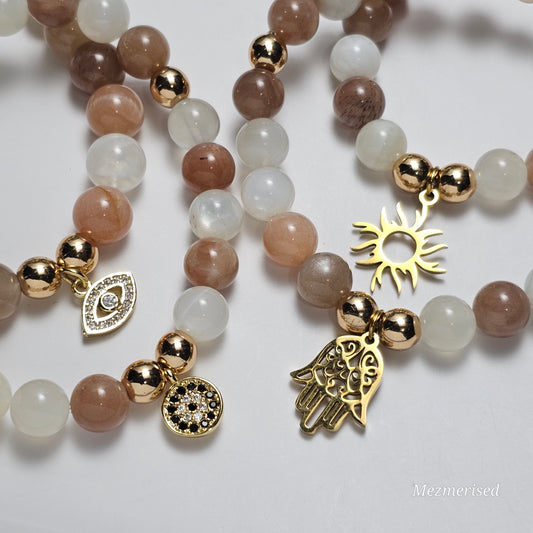 8mm Mixed Moonstone Bracelet | Gold or Silver