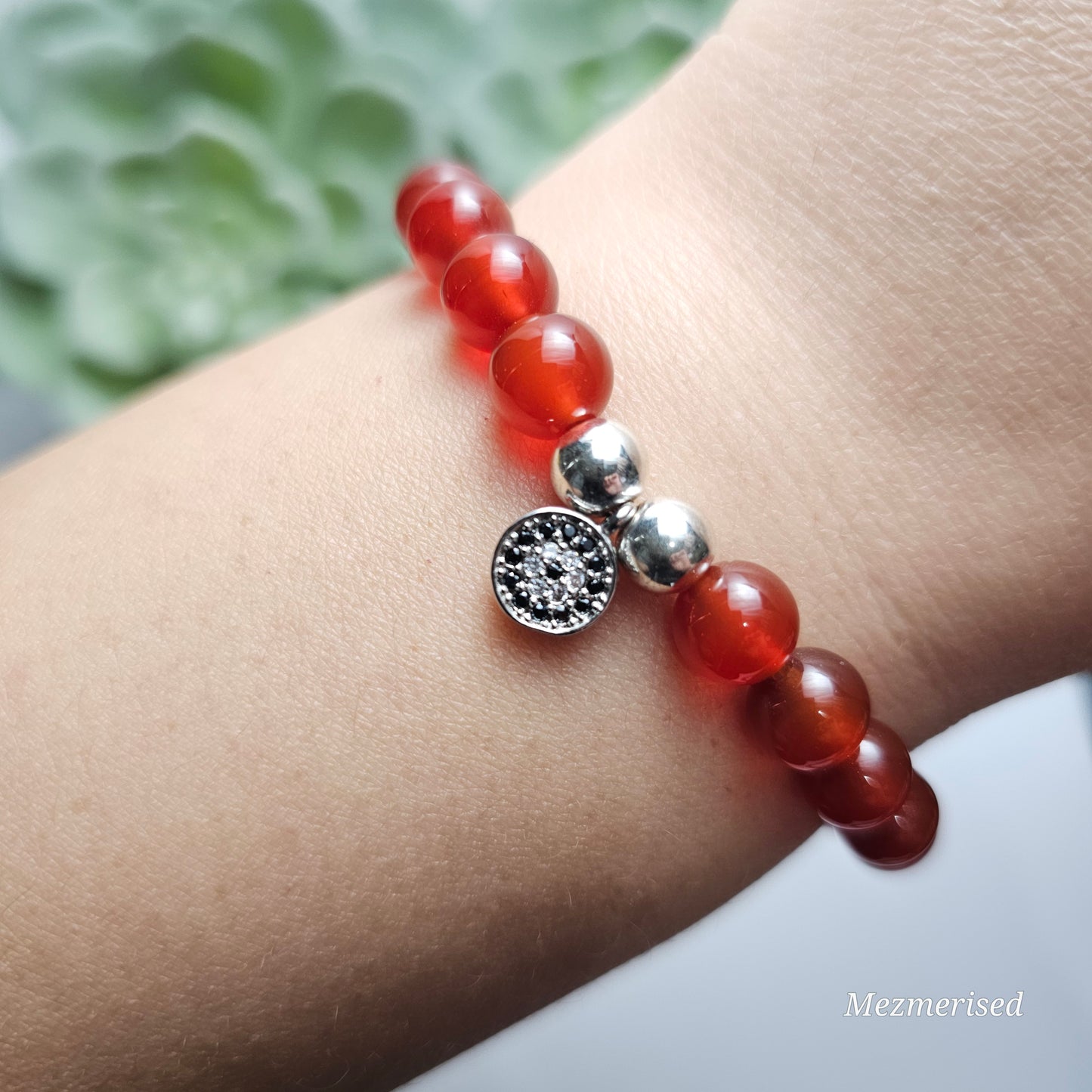 8mm A Grade Carnelian Bracelet | Gold or Silver (Dyed)