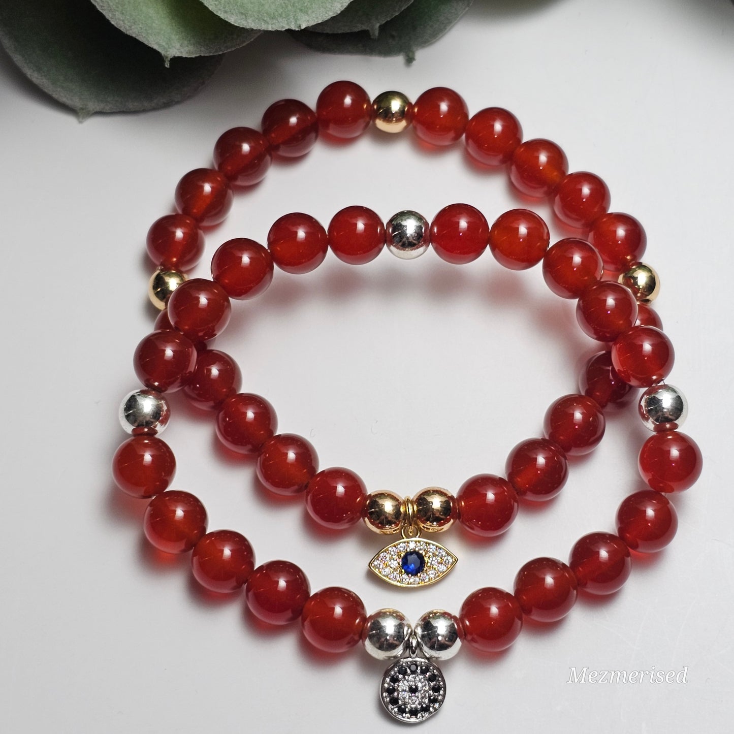 8mm A Grade Carnelian Bracelet | Gold or Silver (Dyed)