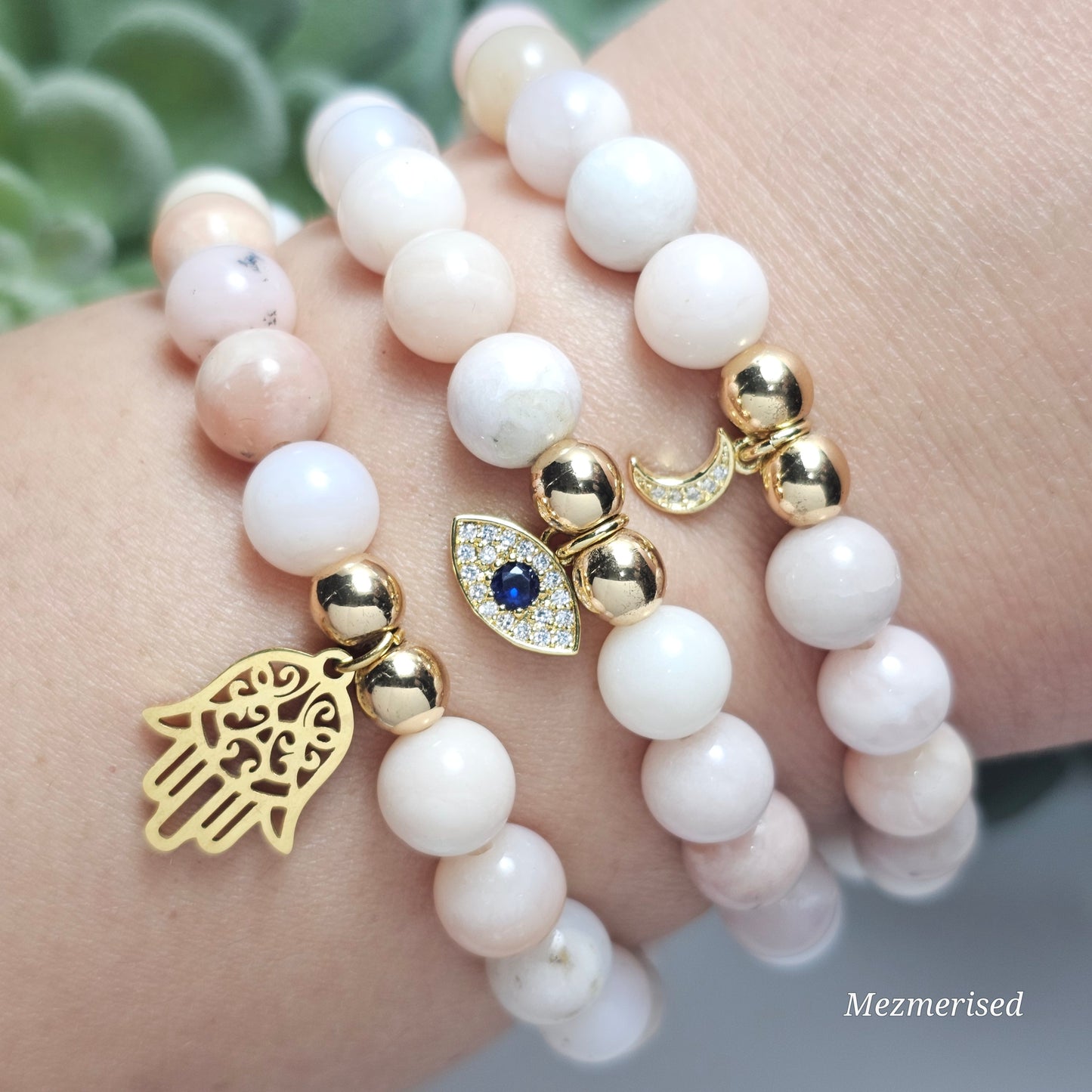 8mm Pink Opal Bracelet | Gold or Silver