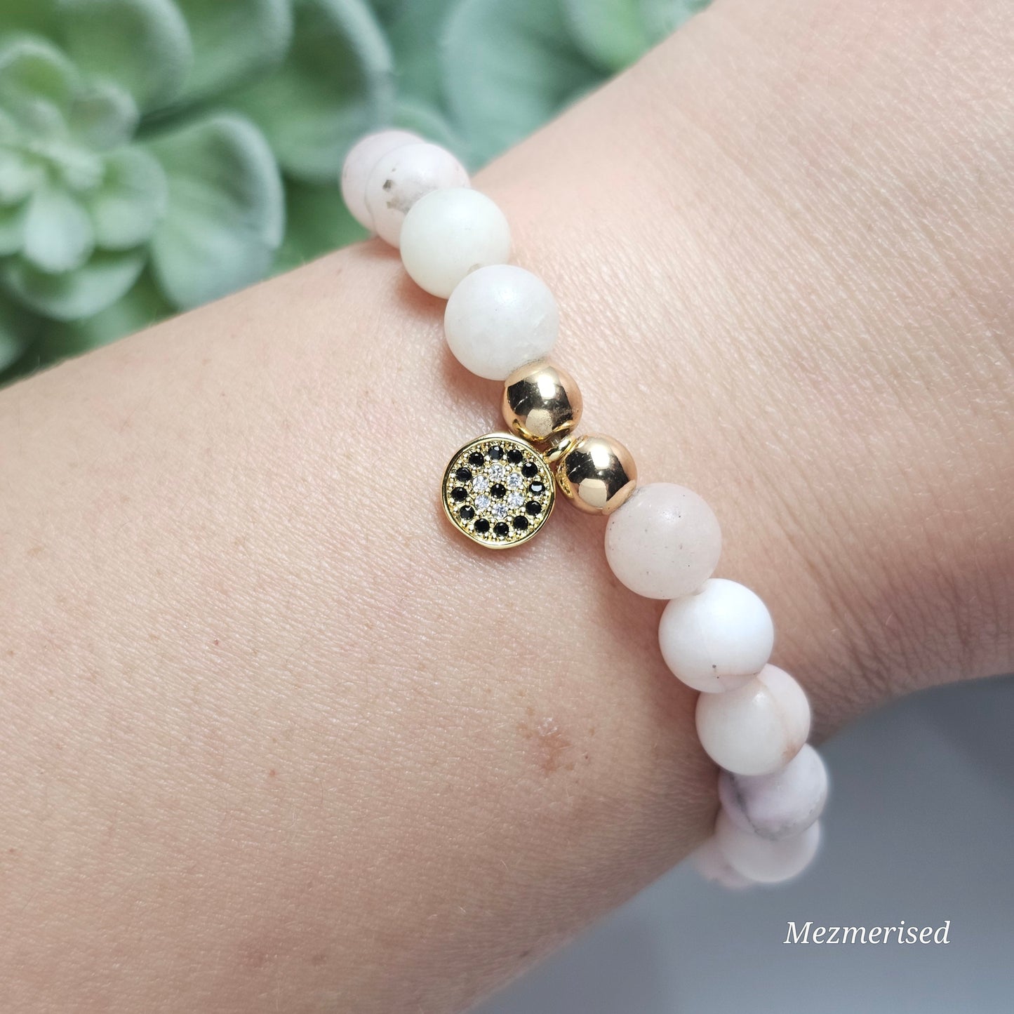 8mm Plum Blossom Jasper Bracelet | Gold or Silver (Matte)