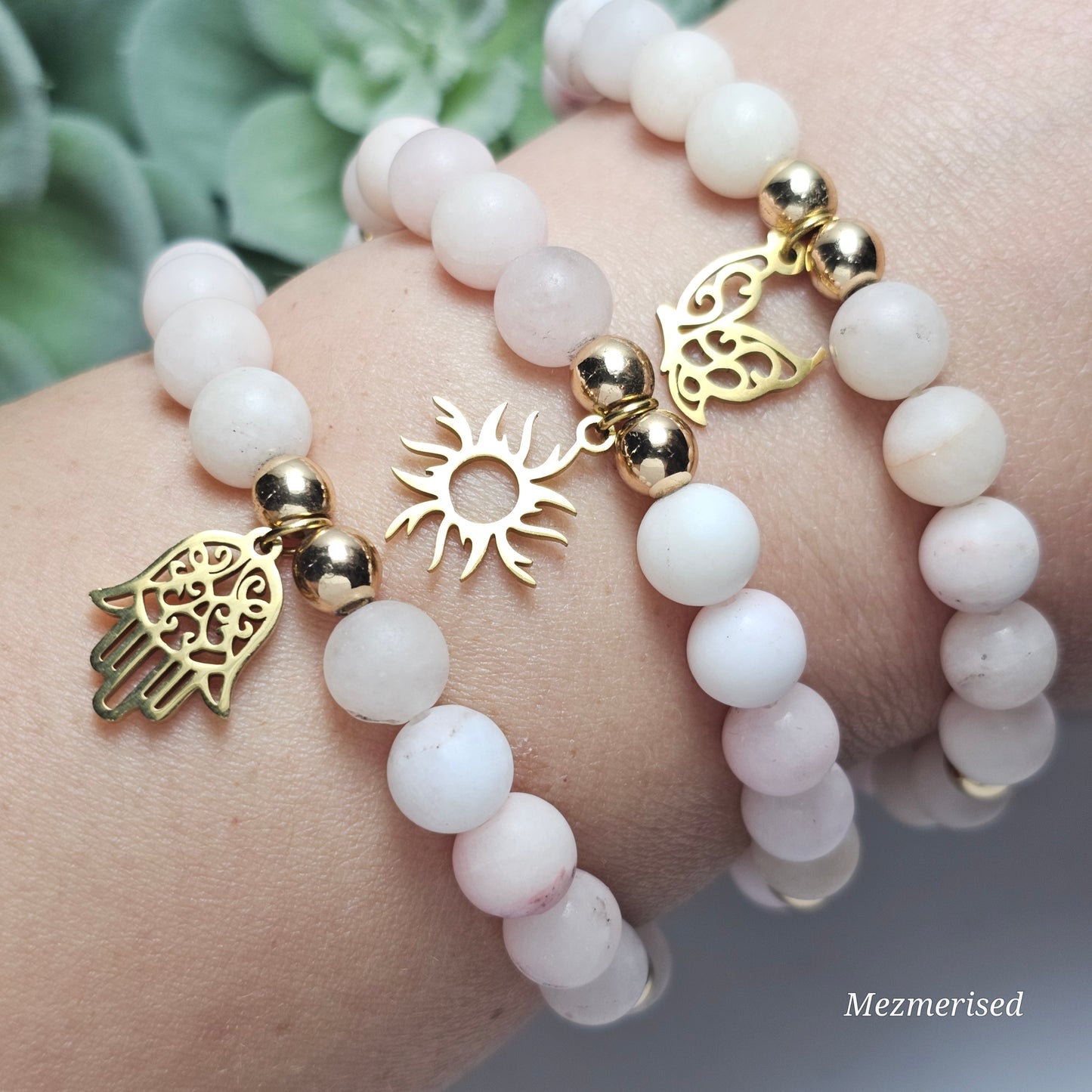 8mm Plum Blossom Jasper Bracelet | Gold or Silver (Matte)