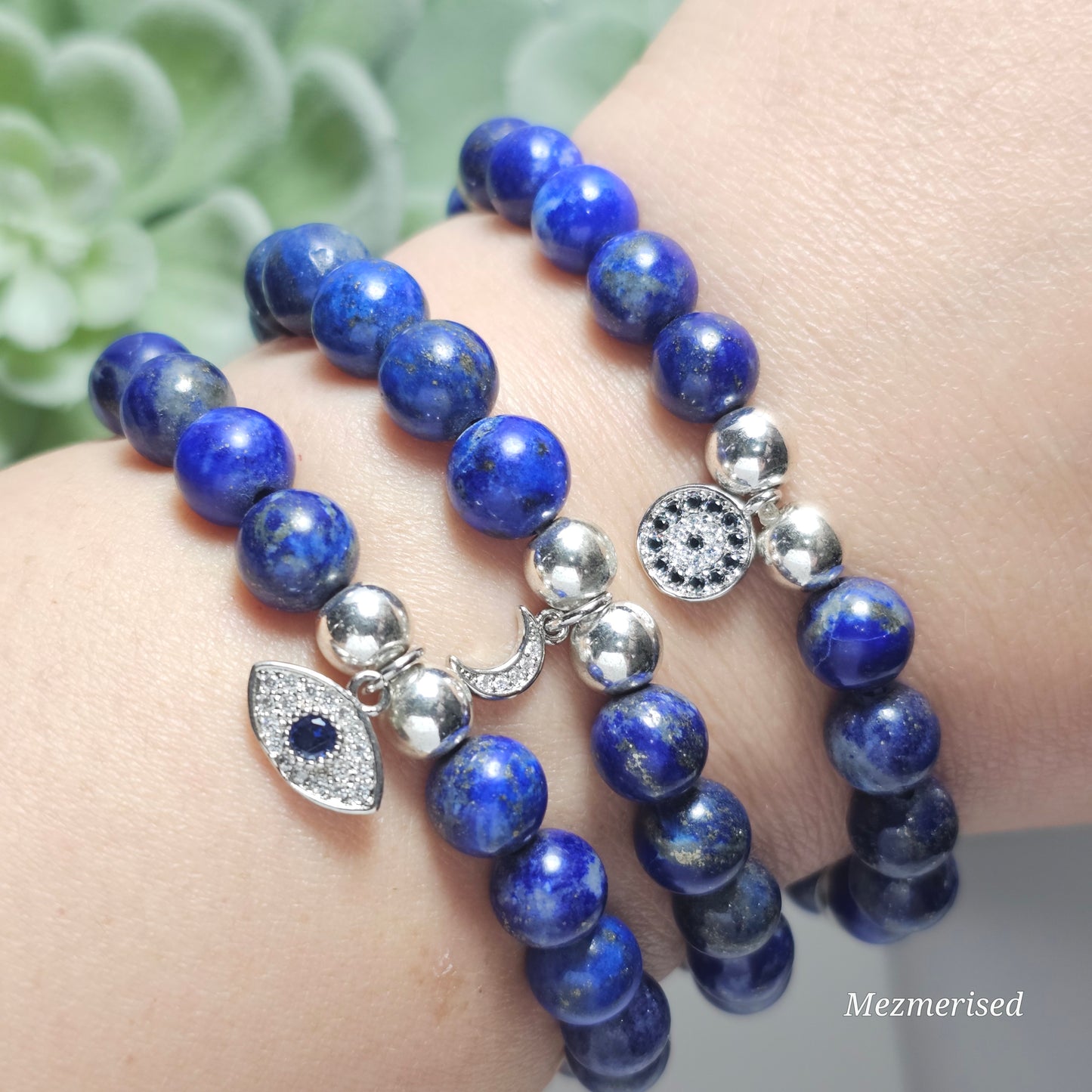 8mm A Grade Lapis Lazuli Bracelet | Gold or Silver