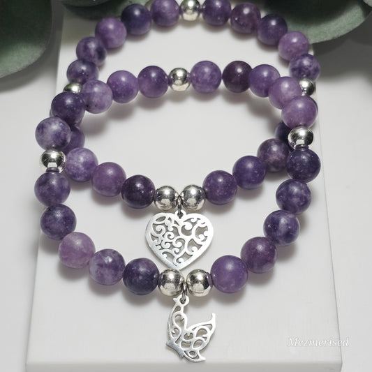 8mm Lepidolite Bracelet | Gold or Silver