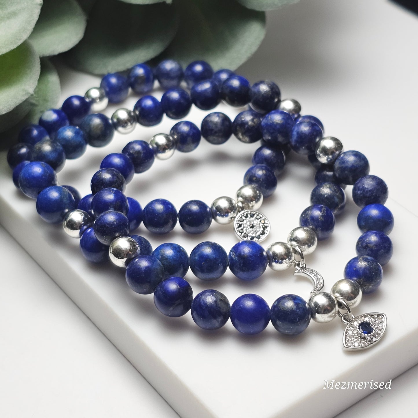 8mm A Grade Lapis Lazuli Bracelet | Gold or Silver