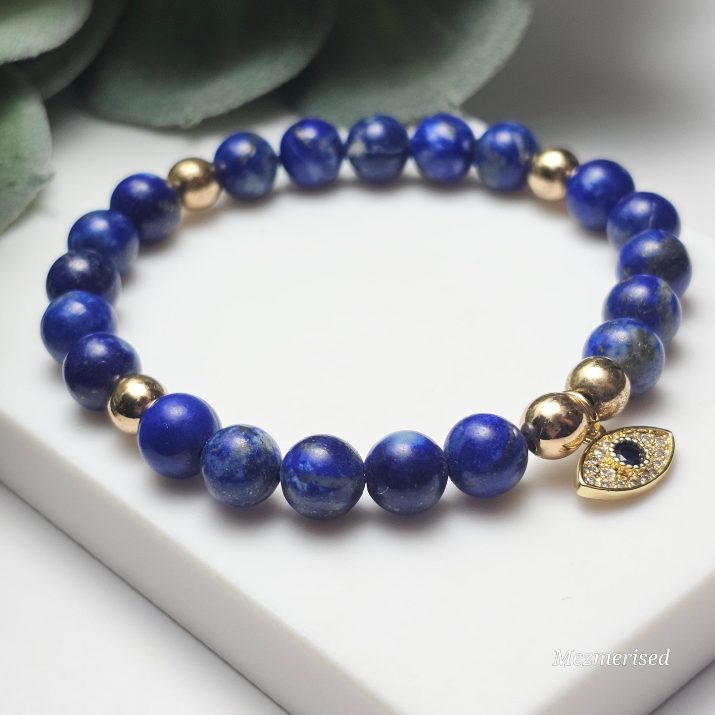 8mm A Grade Lapis Lazuli Bracelet | Gold or Silver